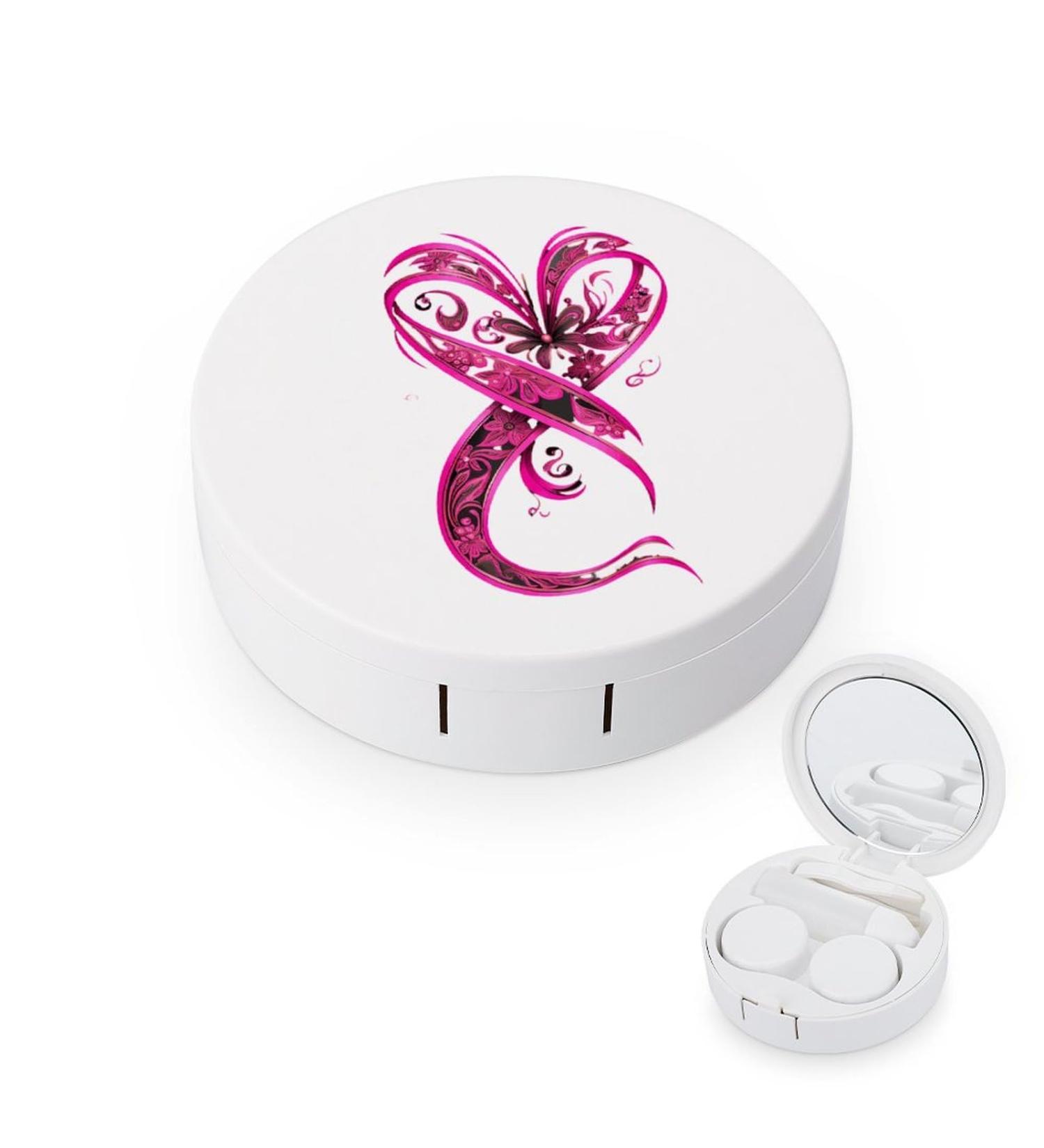 Heart Ribbon Breast Cancer Awareness Contact Lens Travel Kit | Cute Portable Case with Mirror for Daily Outdoor Use - Buy Online on GoSupps.com