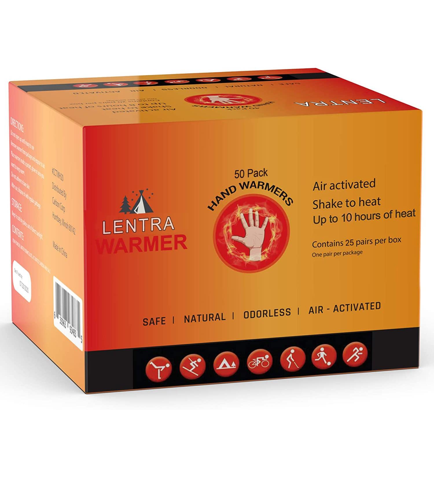 50 Count Hot Hand Warmers | 10-Hour Long Lasting Heat Packs for Hands, Toes & Body | TSA Approved - Buy Online on GoSupps.com