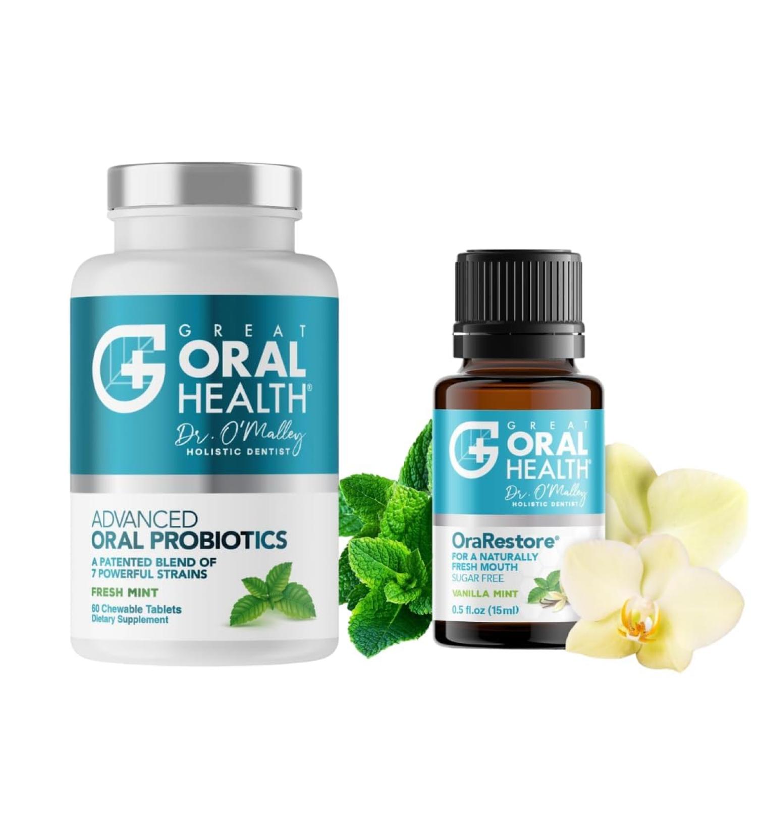 Advanced Bad Breath Treatment Duo The Oral Probiotics Tablet & OraRestore Natural Mouth & Tooth Concentrated Oil Dentist Formulated Mint Flavor - Buy Online on GoSupps.com
