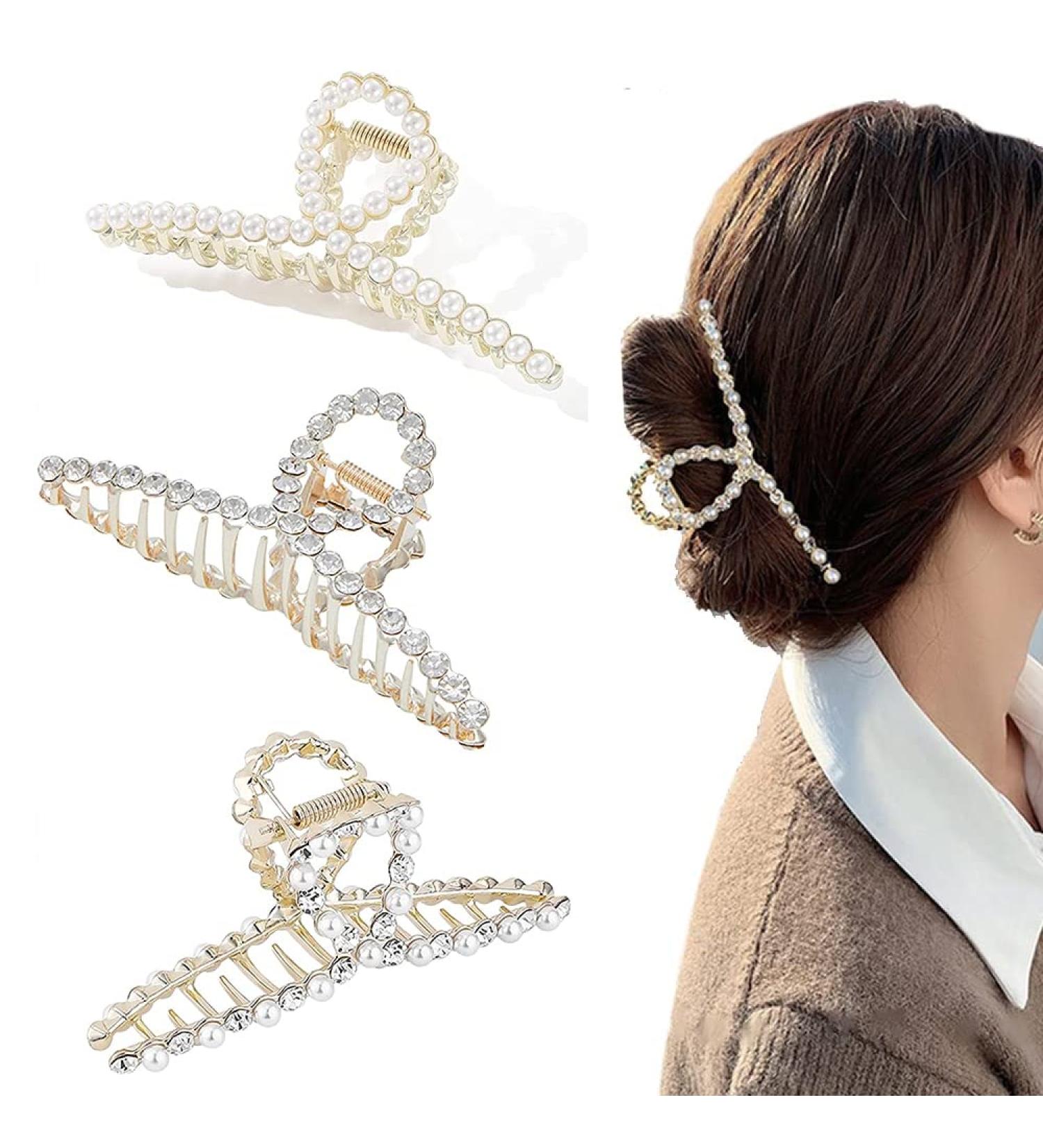 SDFF 3-Piece Metal Gold Claw Clips - Strong Hair Grippers for Women & Girls with Thick Hair | Stylish & Slippery Hairpins - Buy Online on GoSupps.com