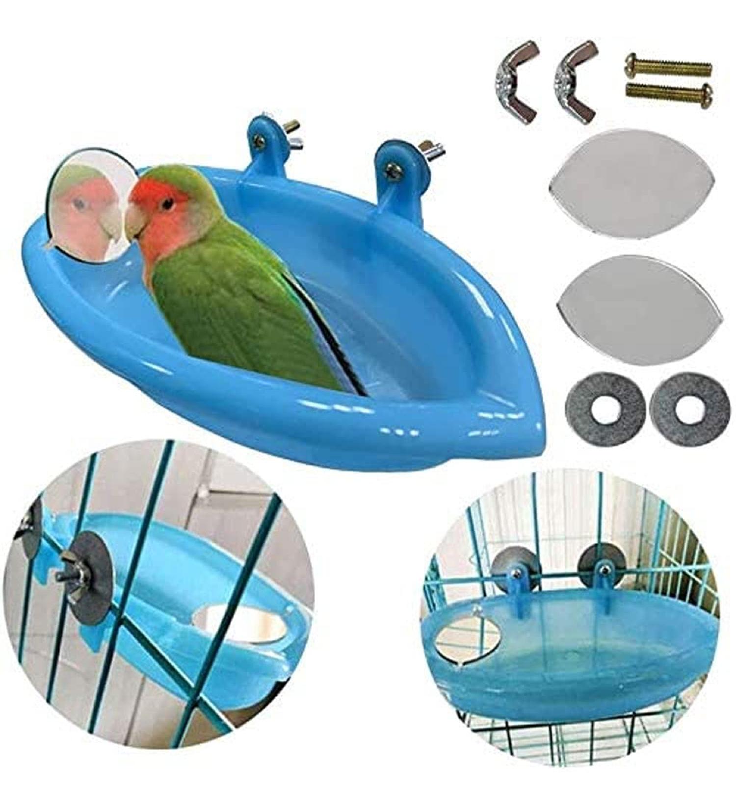 SHINYLYL Bird Bath Tub Bowl Hanging Toy for Parrot Budgie Cockatiel Cage (Blue) - Buy Online on GoSupps.com