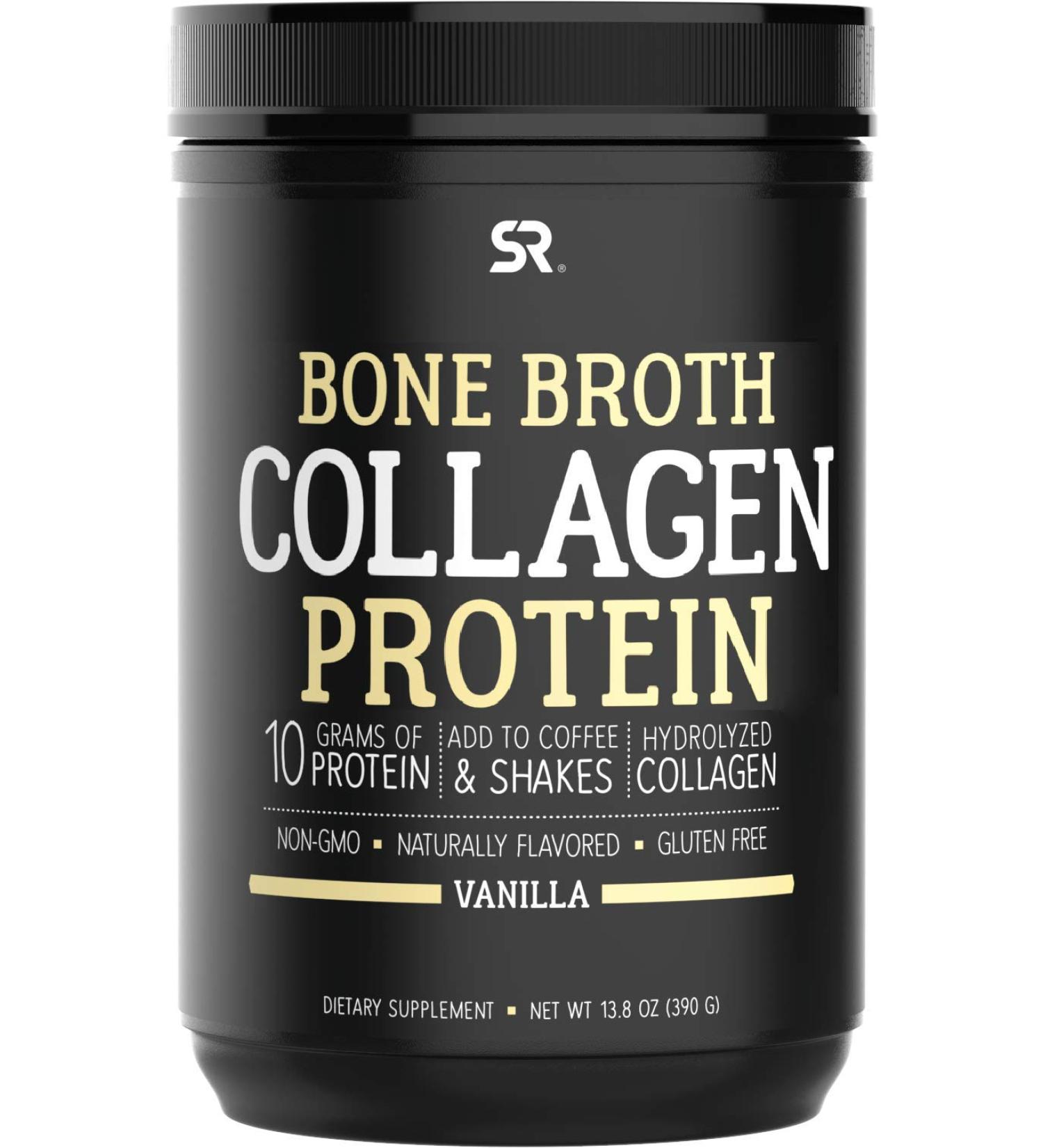 Sports Research Bone Broth Collagen Protein Vanilla 13.8 oz (390 g) - Buy Online on GoSupps.com