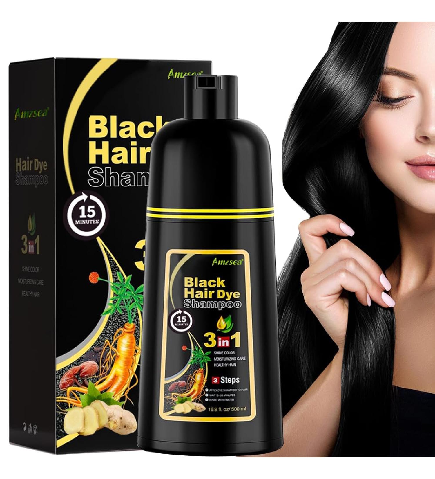  AMZSEA Instant shampoo for gray hair natural black color 3 in 1 for men and women long-lasting black color in 10-15 minutes natural black - Buy Online on GoSupps.com