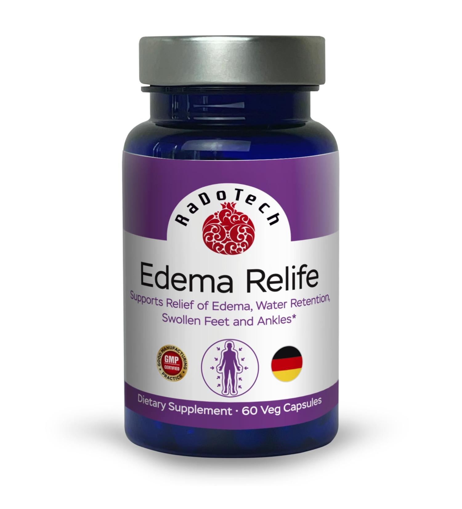 Edema Relife Support Relief of Edema Water Retention Swollen Feet and Ankles 60 Veg Capsules GMP - (Pack of 1) 60 Count (Pack of 1) - Buy Online on GoSupps.com
