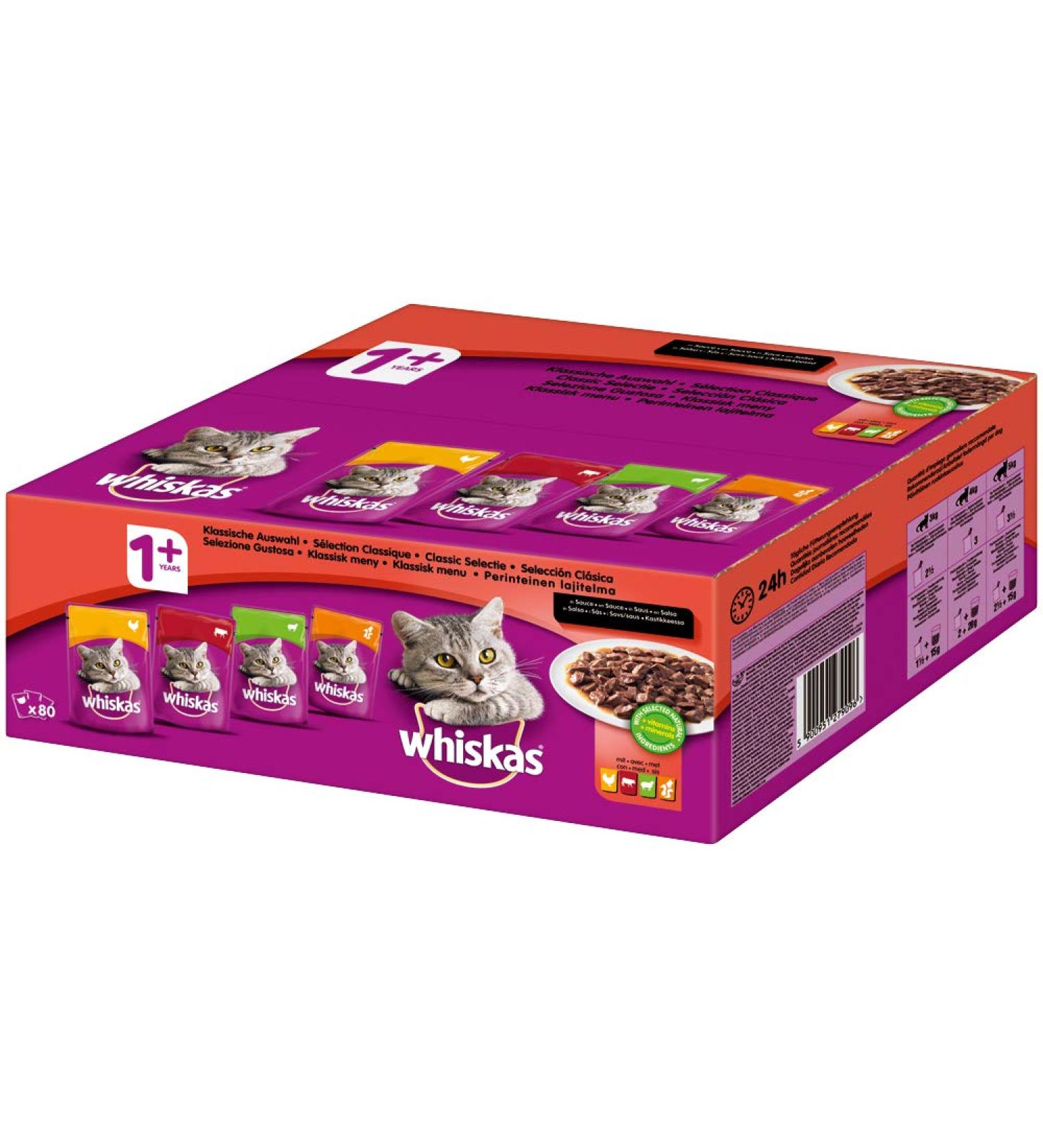 Whiskas wet cat food Adult 1+ Classic Selection in sauce 80 x 100g Mega Pack