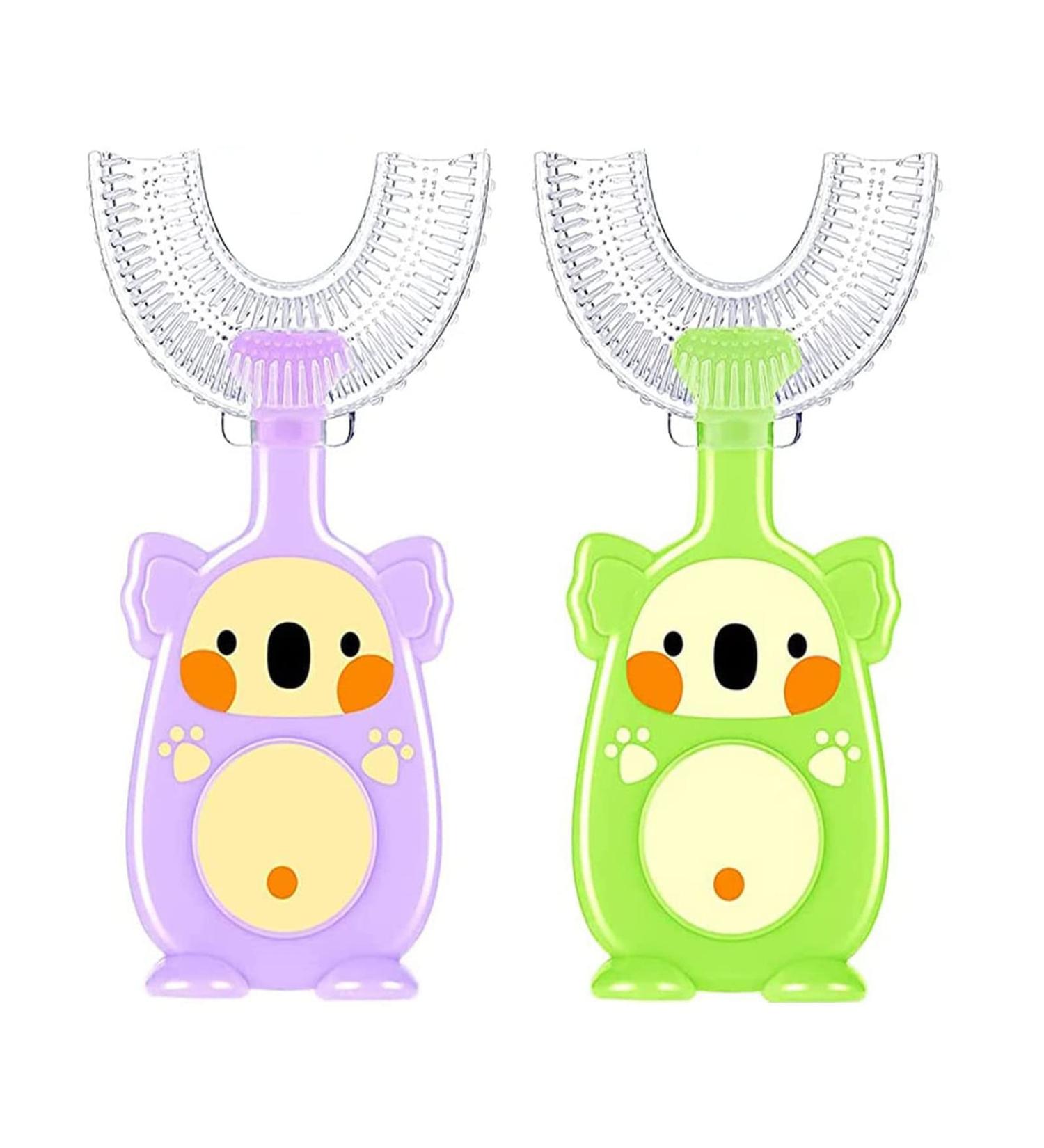 Children's U-Shaped Toothbrush Set - 2-Pack 360 Silicone Brush for Ages 2-4 (Purple & Green) | International Shipping - Buy Online on GoSupps.com