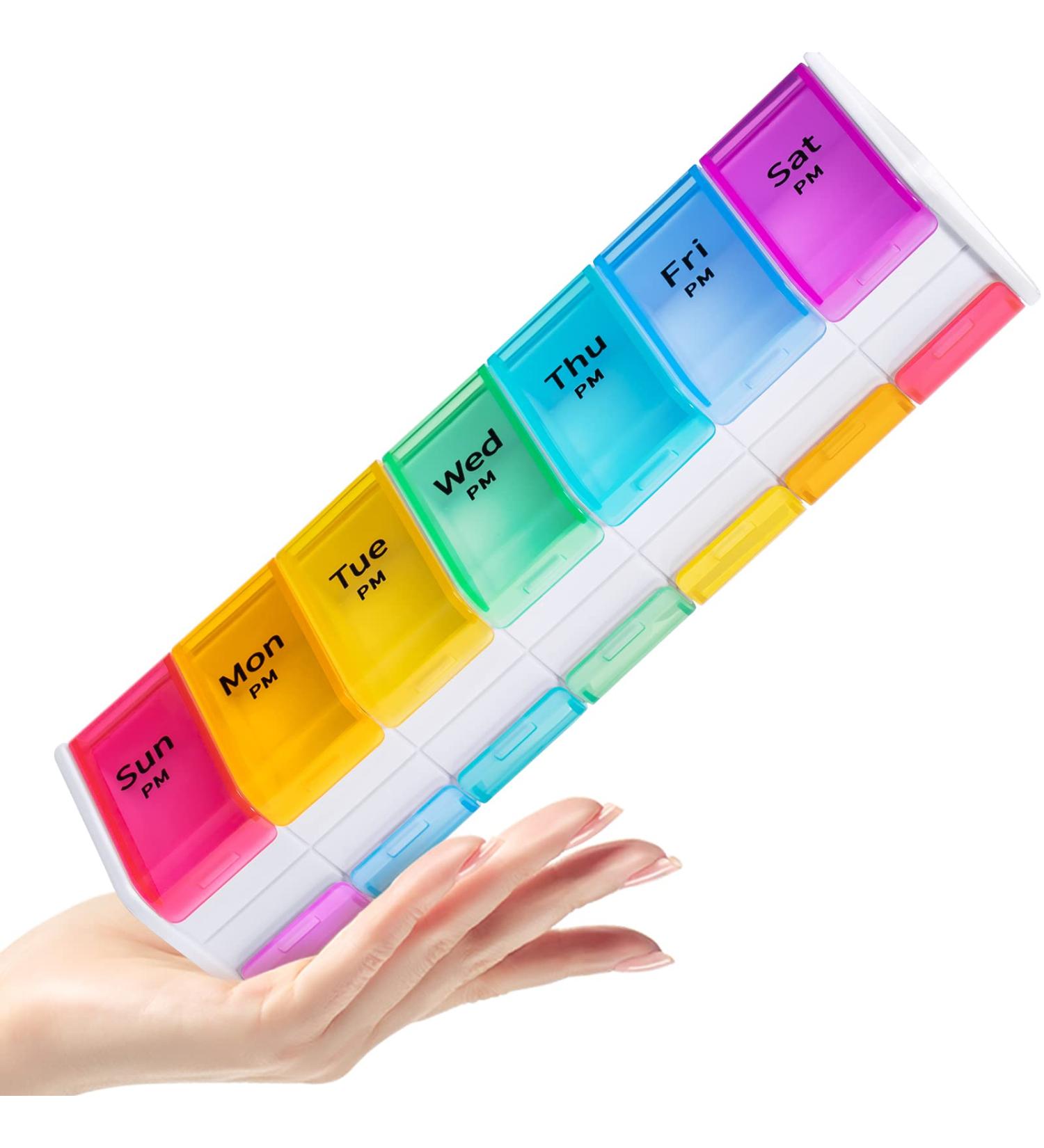 XL Weekly Pill Organizer 2 Times a Day - Jumbo Daily Pill Case with 14 Compartments, White - Buy Online on GoSupps.com