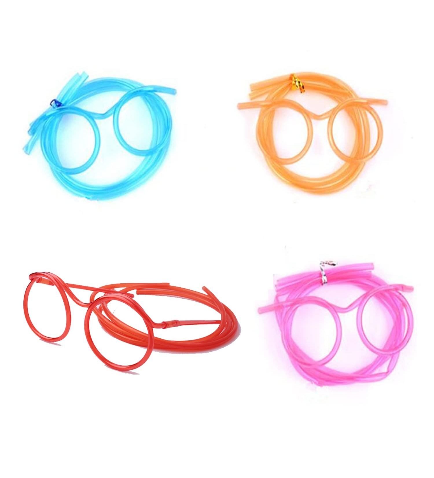 4PCS Silly Straws Novelty Flexible Soft Drink Eyeglasses Funny Cartoon Gift for Birthday Annual Meeting Family Gathering Party(Red Blue Orange Pink) - Buy Online on GoSupps.com