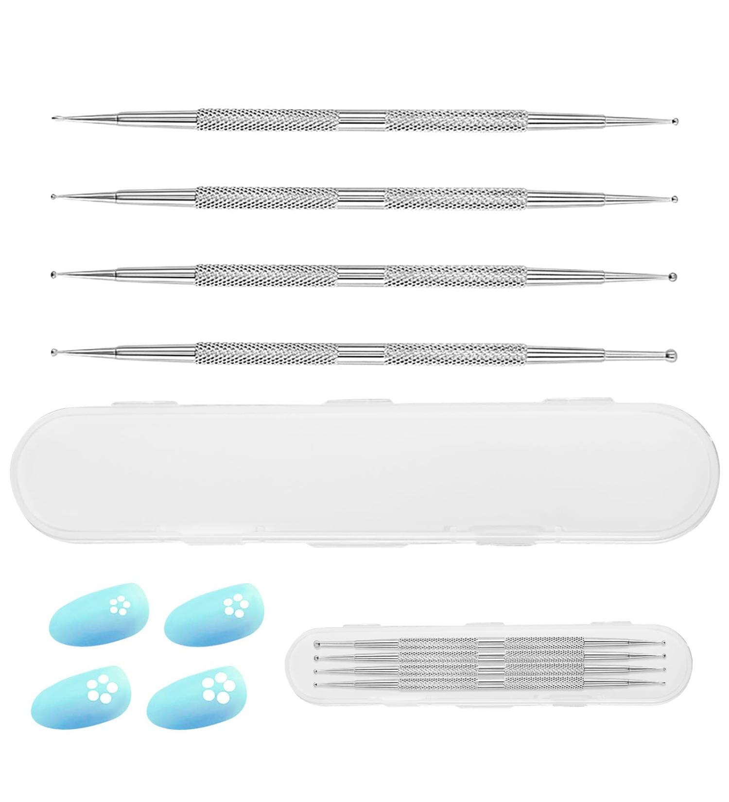 KMZ 4 Pcs Stainless Steel Nail Art Kit - Professional Ball End Dotting Pen & Brushes for Rhinestone & Polymer Clay Designs - Buy Online on GoSupps.com