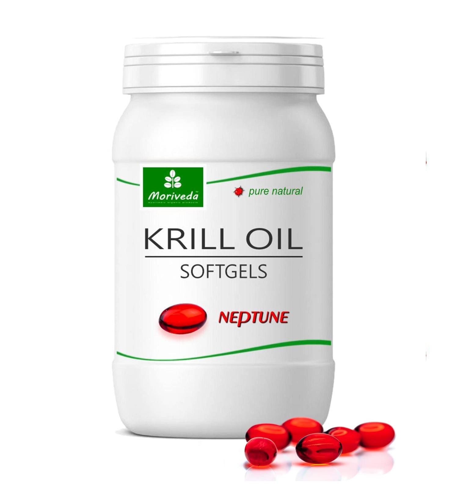 MoriVeda Neptune Krill Oil Capsules Omega 3-6-9 with Astaxanthin & Vitamin E 90 Softgels | ISO and MSC Certified - Buy Online on GoSupps.com