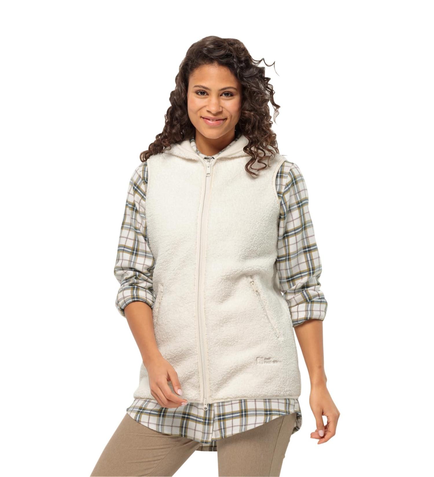 Shop Jack Wolfskin Women's High Curl Long Fleece Vest - Cotton White | International Shipping Available - Buy Online on GoSupps.com
