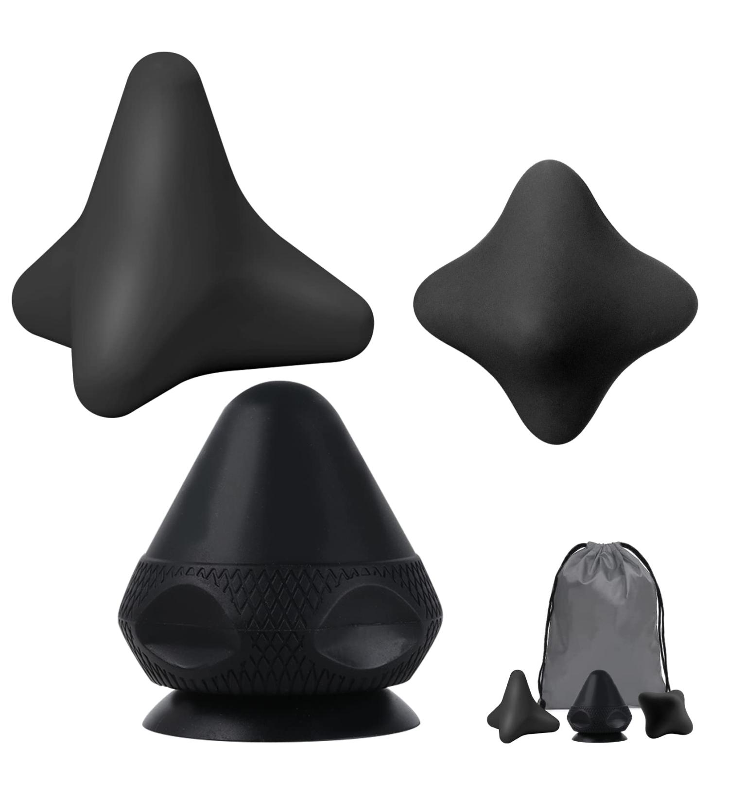 Rymall Trigger Point Presser Massage Device Set - 3 Pieces for Muscle Pain Relief Painless Self-Massage with Suction Cup & Bag (Dark Black) - Buy Online on GoSupps.com
