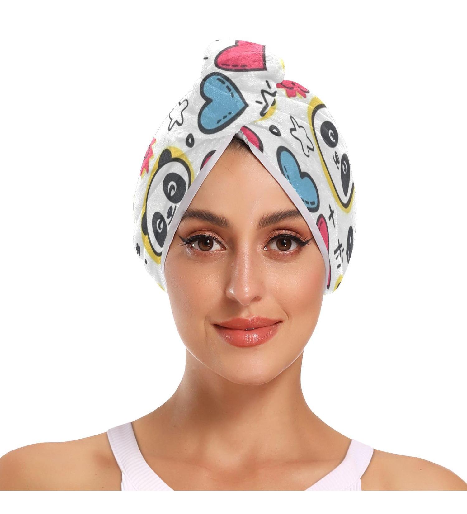 Hearts Star Panda Hair Towel 2 Pack - Super Absorbent Quick Dry Hair Turbans for Women & Girls | Ideal Hair Drying Solution - Buy Online on GoSupps.com