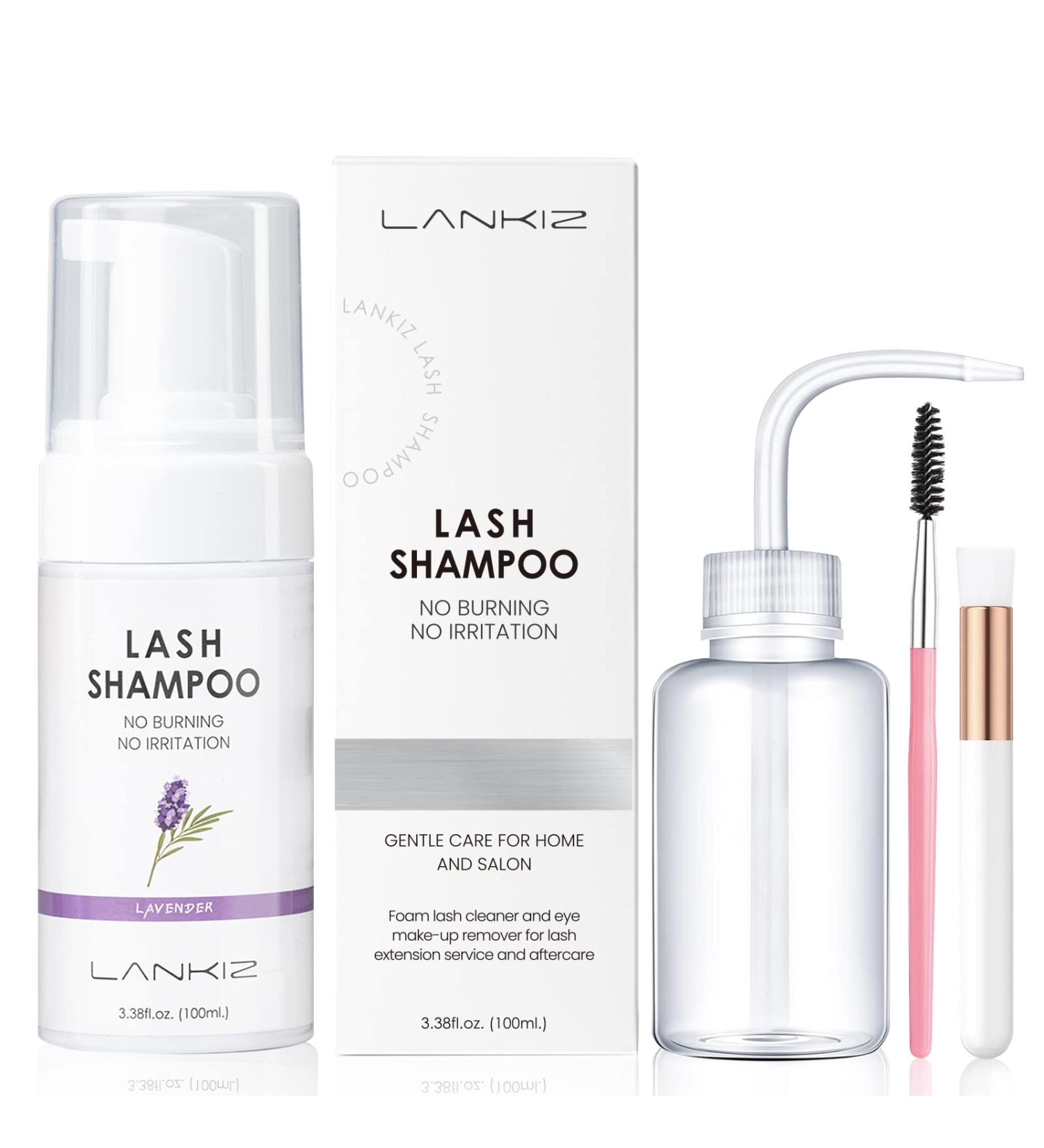 LANKIZ Eyelash Extension Shampoo + 2 Brushes | Sensitive Eyelid Foam Cleanser for Deep Clean | Makeup & Mascara Remover | Professional Spa Quality | 100ml Lavender | Ideal for Extensions - Buy Online on GoSupps.com