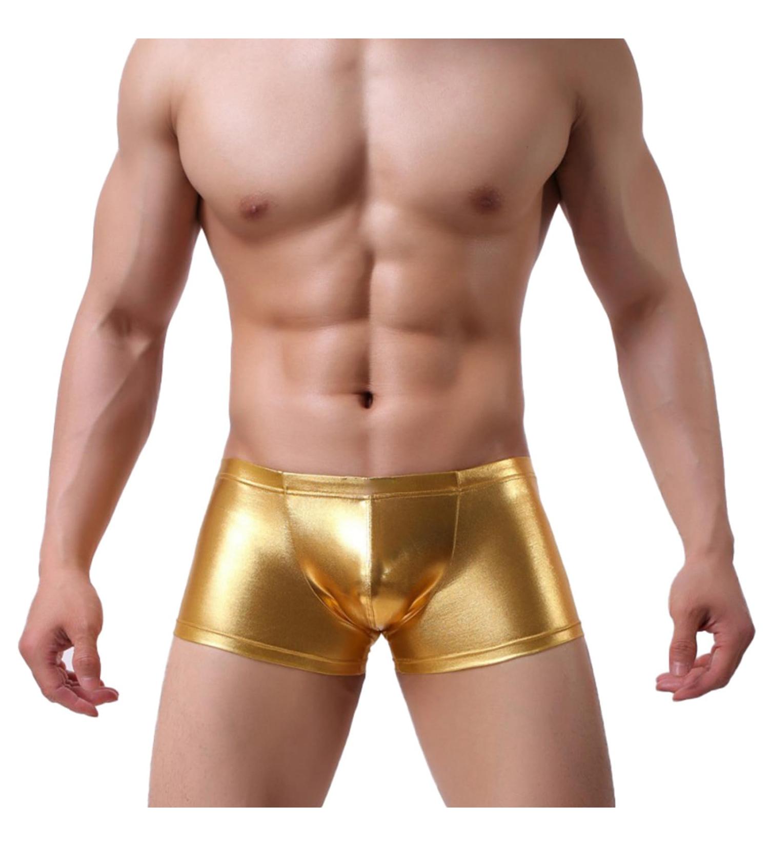 Duohropke Men's Shine Metallic Shorts | Gold Leather Optics Boxer Trunks for Beach Gym & Sport - Buy Online on GoSupps.com