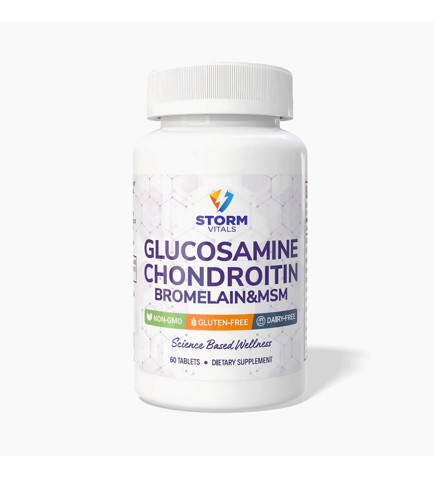 STORM VITALS Glucosamine Chondroitin with MSM Bromelain Boswellia Collagen Hyaluronic Acid Selenium & Vitamin D Dietary Supplement 60 Tablets (60 Count (Pack of 1))
