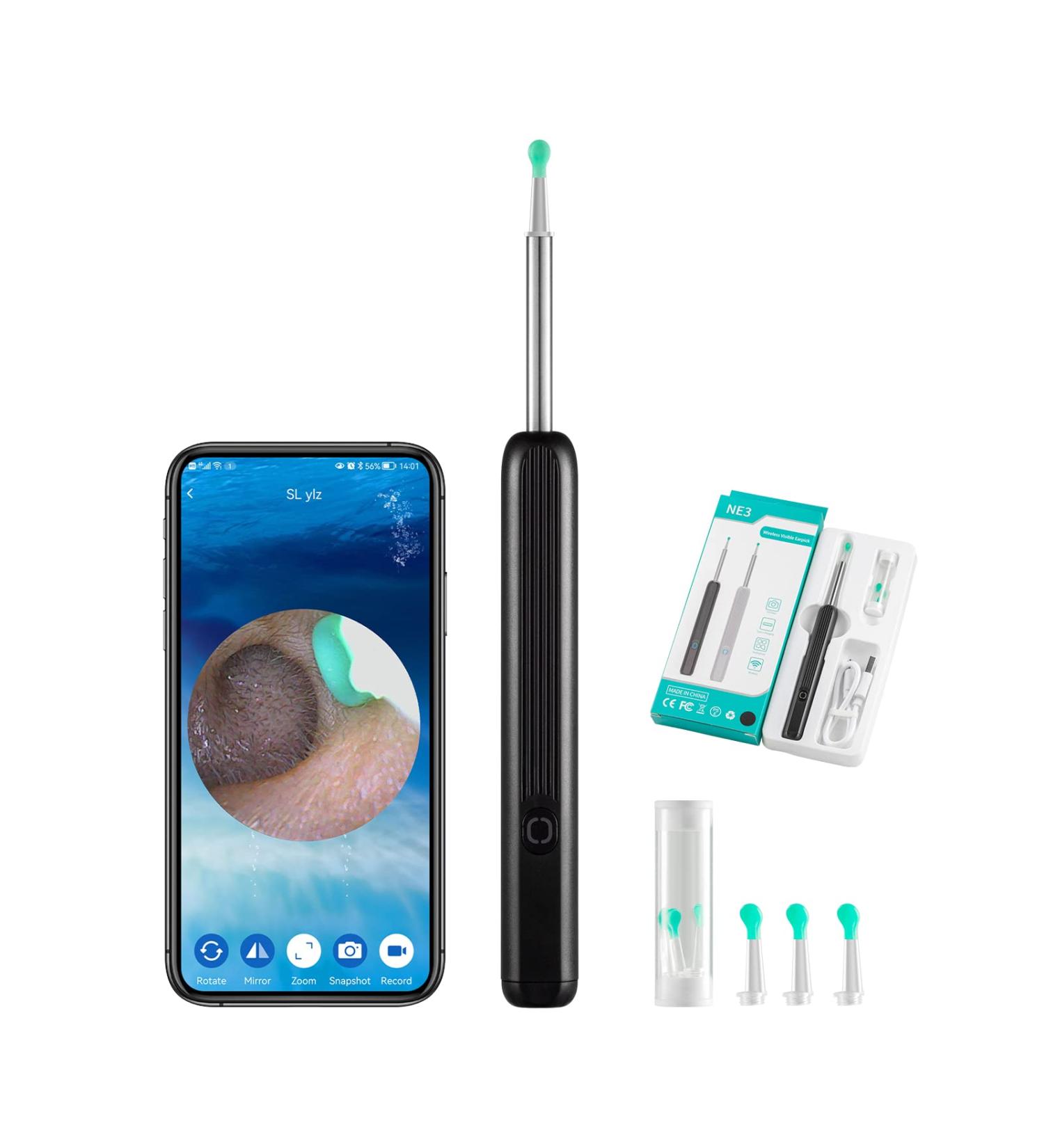 Ear Wax Removal Tool with 1296P Ear Camera & 6 Led Light for Earwax Removal - Black - Buy Online on GoSupps.com