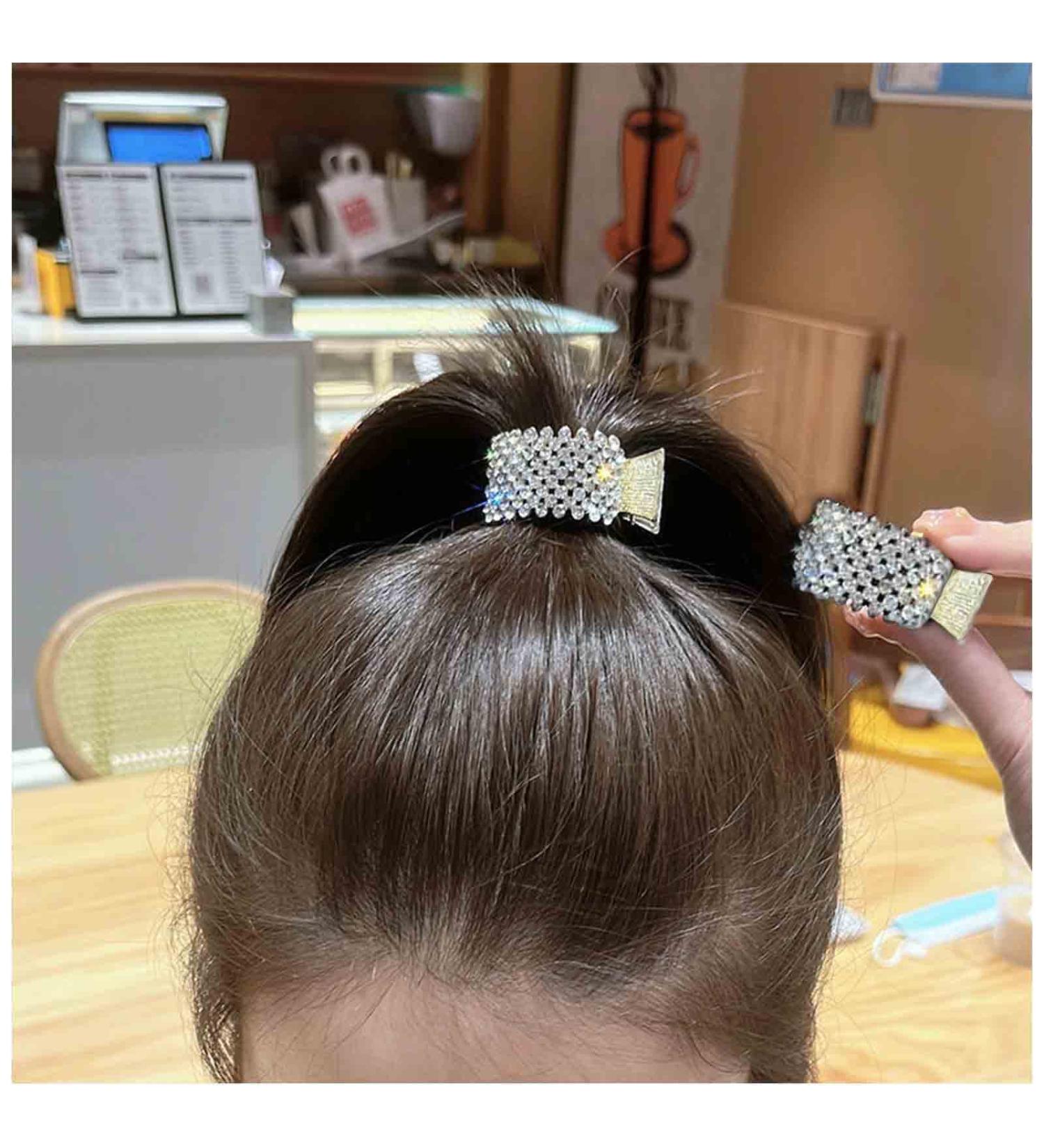 Yheakne Boho Crystal Ponytail Holder Gold Cz Ponytail Hair Cuff Barrette Round Shining Hair Holder Clip Vintage Rhinestone Hair Tie Band Cuff Bling Hair Accessories for Women and Girls (Silver) - Buy Online on GoSupps.com