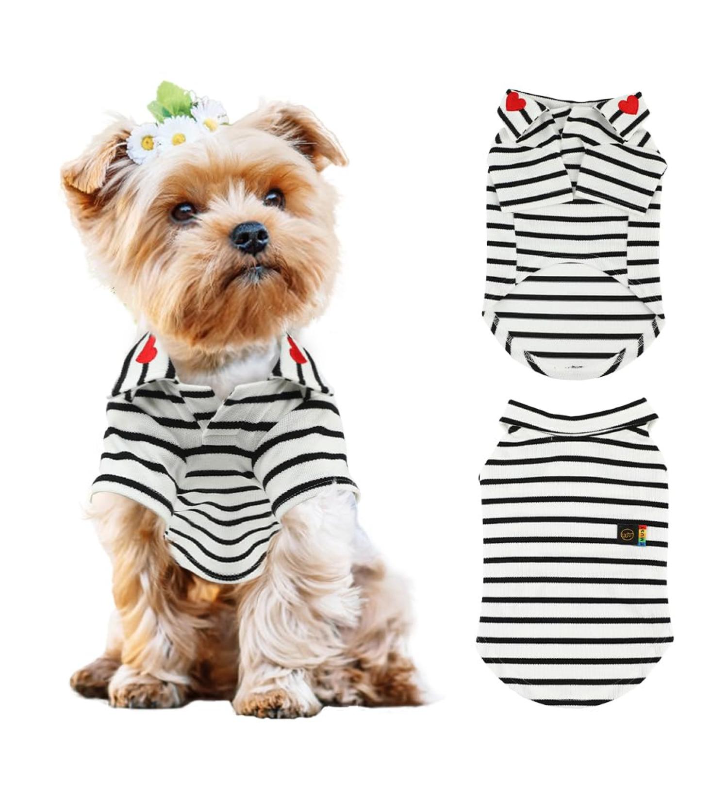 EMUST Soft & Breathable Striped Dog Shirt for Small Medium Dogs - Boy Girl Puppy Clothes with Polo Collar & Sleeves - Teacup Chihuahua Yorkie T Shirt (S Small, White Stripes) - Buy Online on GoSupps.com