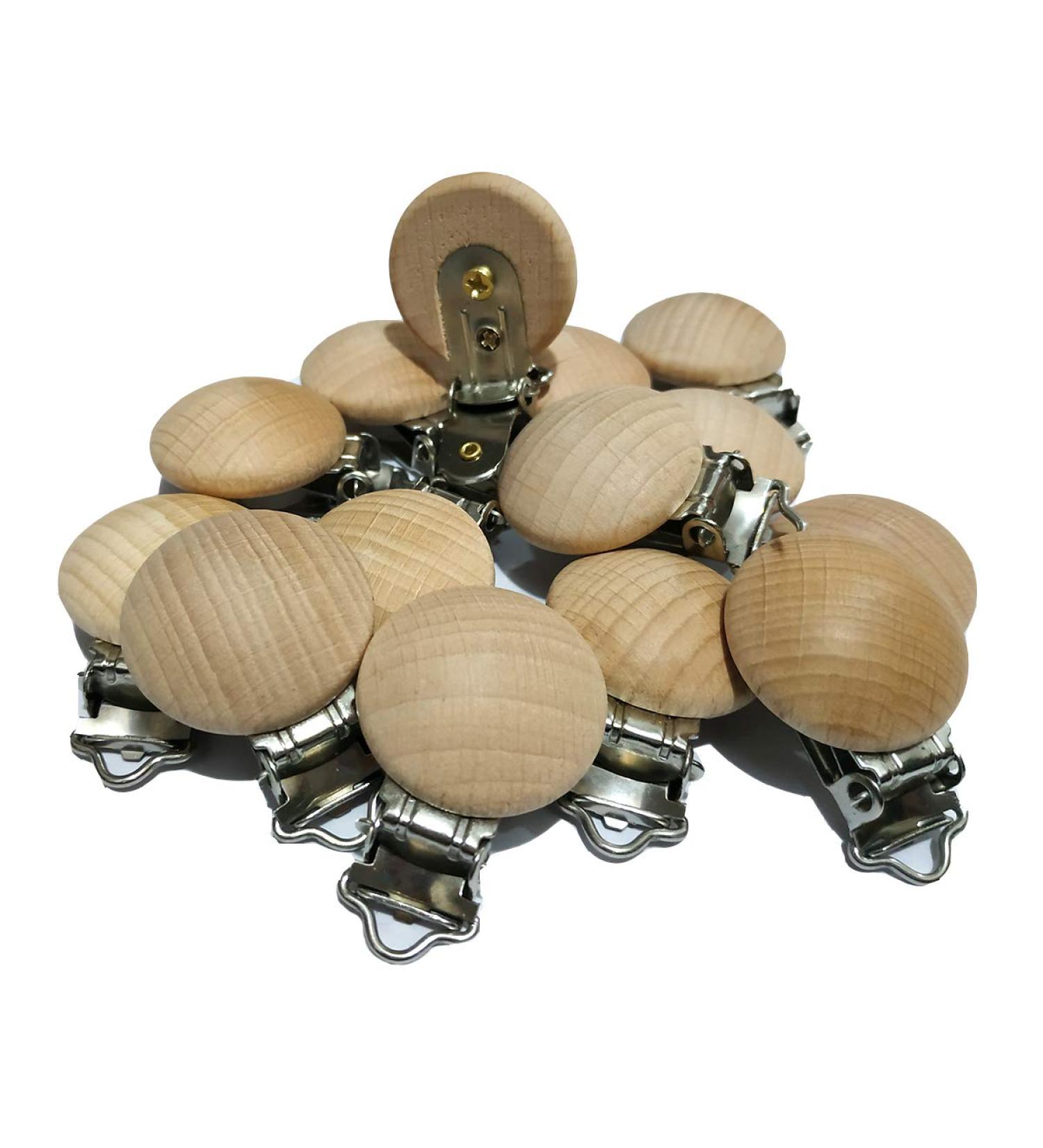 20pcs Metal Wooden Pacifier Clips - DIY Soother Clasps for Pacifier Chains (3cm) - Buy Online on GoSupps.com