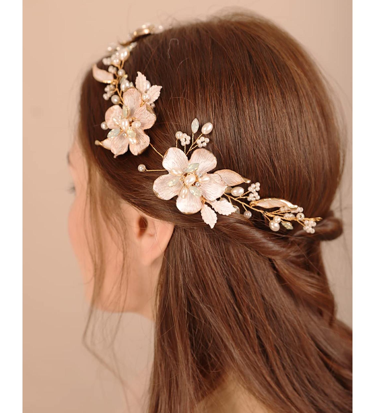 Xerling Opal Crystal Wedding Flower Hair Vine - Bridal Floral Accessory with Pearls and Crystals - Buy Online on GoSupps.com
