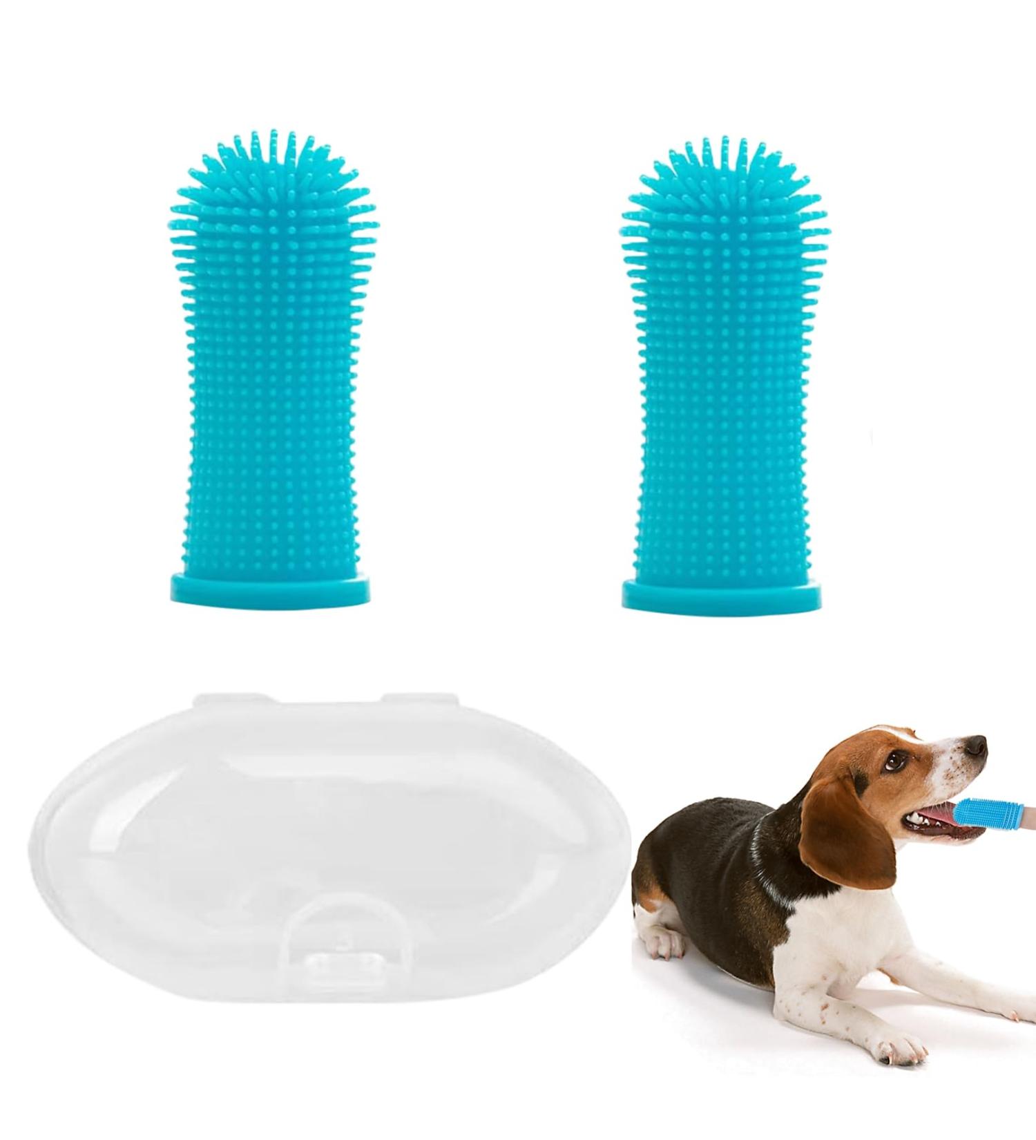 2 Set Silicone Dog Toothbrush - Gentle Dental Care for Small Dogs & Pets | Easy Cleaning for Sensitive Animals - Blue & Green - Buy Online on GoSupps.com