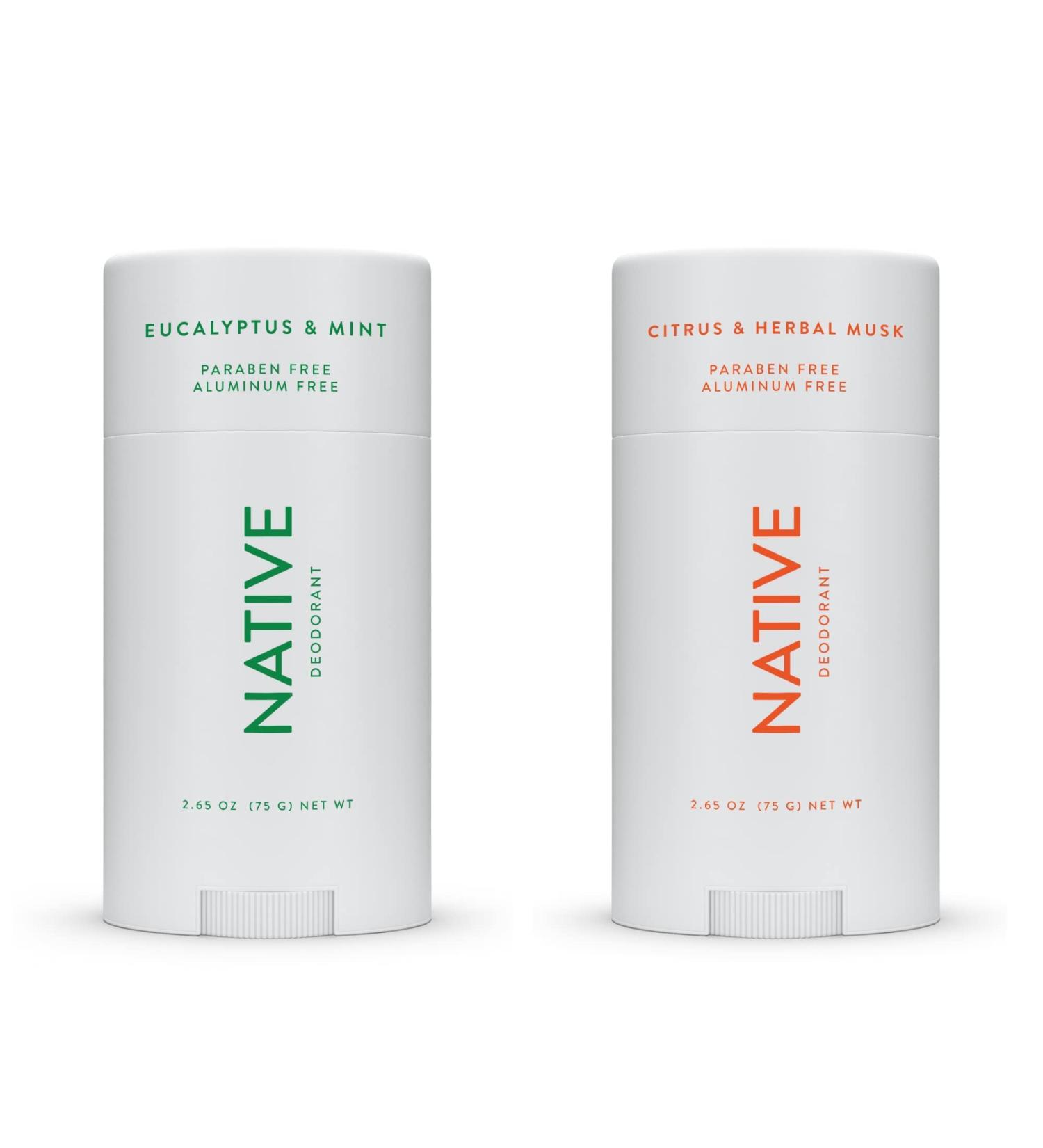 Native Deodorant | Natural Deodorant for Women and Men Aluminum Free with Baking Soda Probiotics Coconut Oil and Shea Butter | Eucalyptus & Mint and Citrus & Herbal Musk - Variety Pack of 2 - Buy Online on GoSupps.com