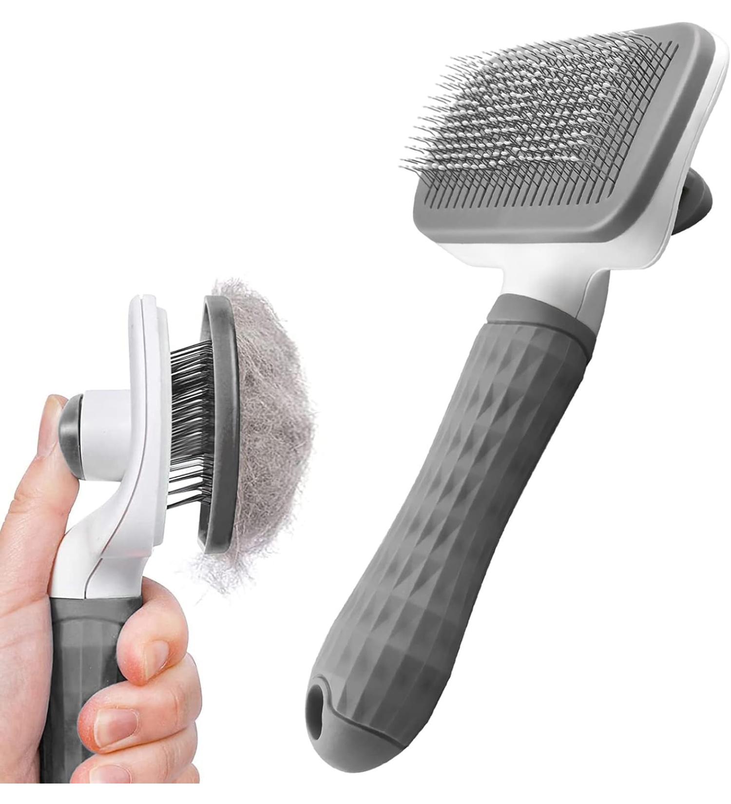 Pet Hair Remover Dog Hair Remover Cat Hair Remover Dog Brush Cat Brush Pet Brush Hair Remover Pet Brush for Long and Short Hair Clean Pet Hair from the Brush with One Button (Grey) - Buy Online on GoSupps.com
