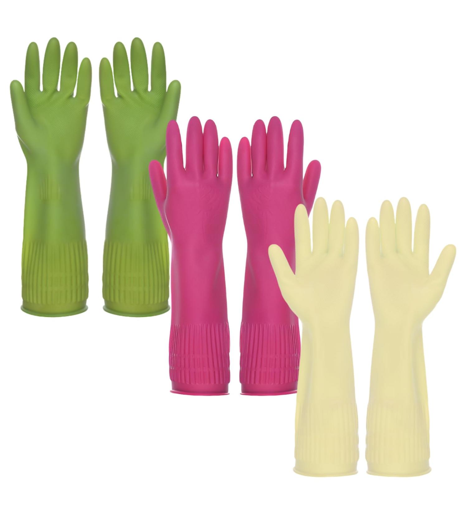 Watunid Reusable Long Rubber Kitchen Gloves - 3 Pairs Waterproof Dishwashing & Cleaning Gloves for Home Bathroom & Car (Medium Size) - Buy Online on GoSupps.com