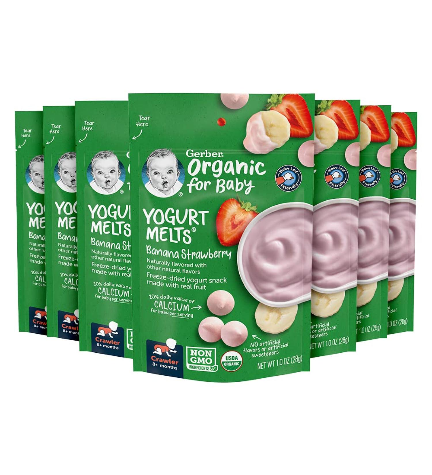 Gerber Organic Yogurt Melts Banana & Strawberry Snacks - 7 Pack, 1 Ounce Each - Red Berries - Buy Online on GoSupps.com