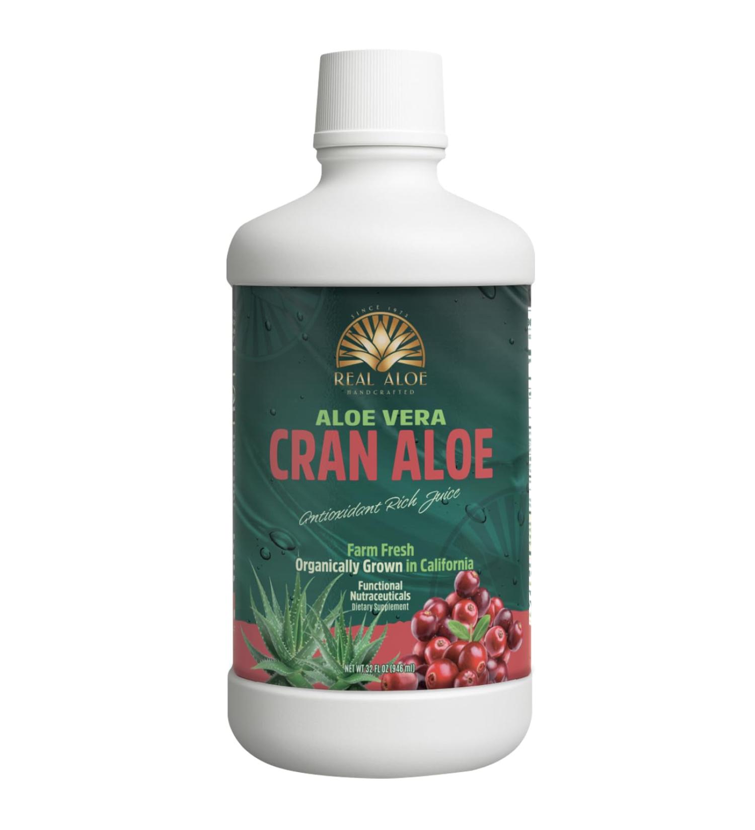 Real Aloe Cran Aloe Juice (32 fl oz) | Organic California-Grown Aloe Vera with Real Cranberry | Aloin-Free Inner Leaf | Hydration & Daily Wellness Support | Dietary Supplement | Made in USA 32 Fl Oz (Pack of 1)