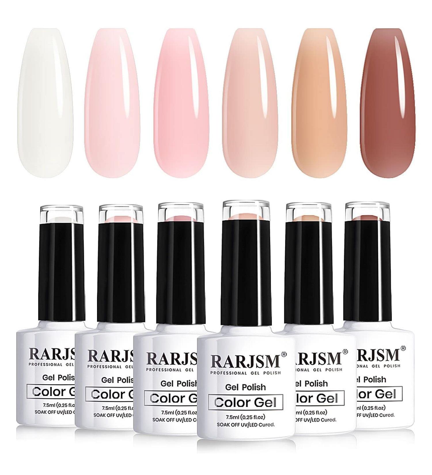 RARJSM Nude Sheer Jelly Pink Gel Nail Polish Set - 6 Transparent Colors for French Manicure - Soak Off UV/LED Gel - 7.5ml - Home & Salon Use - Buy Online on GoSupps.com