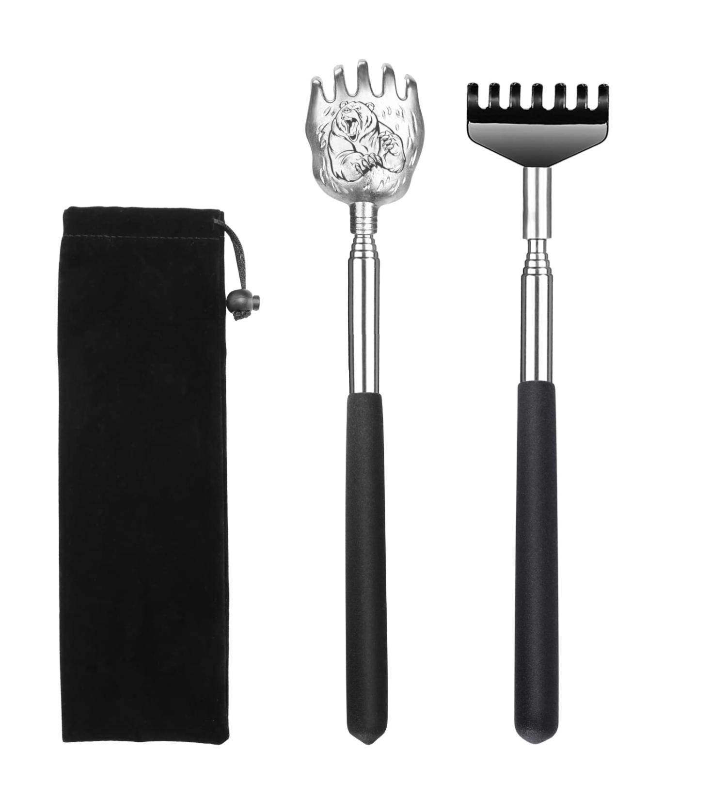 2 Pack Portable Extendable Back Scratcher - Stainless Steel Telescoping Massager with Carrying Bag (Black) - Buy Online on GoSupps.com