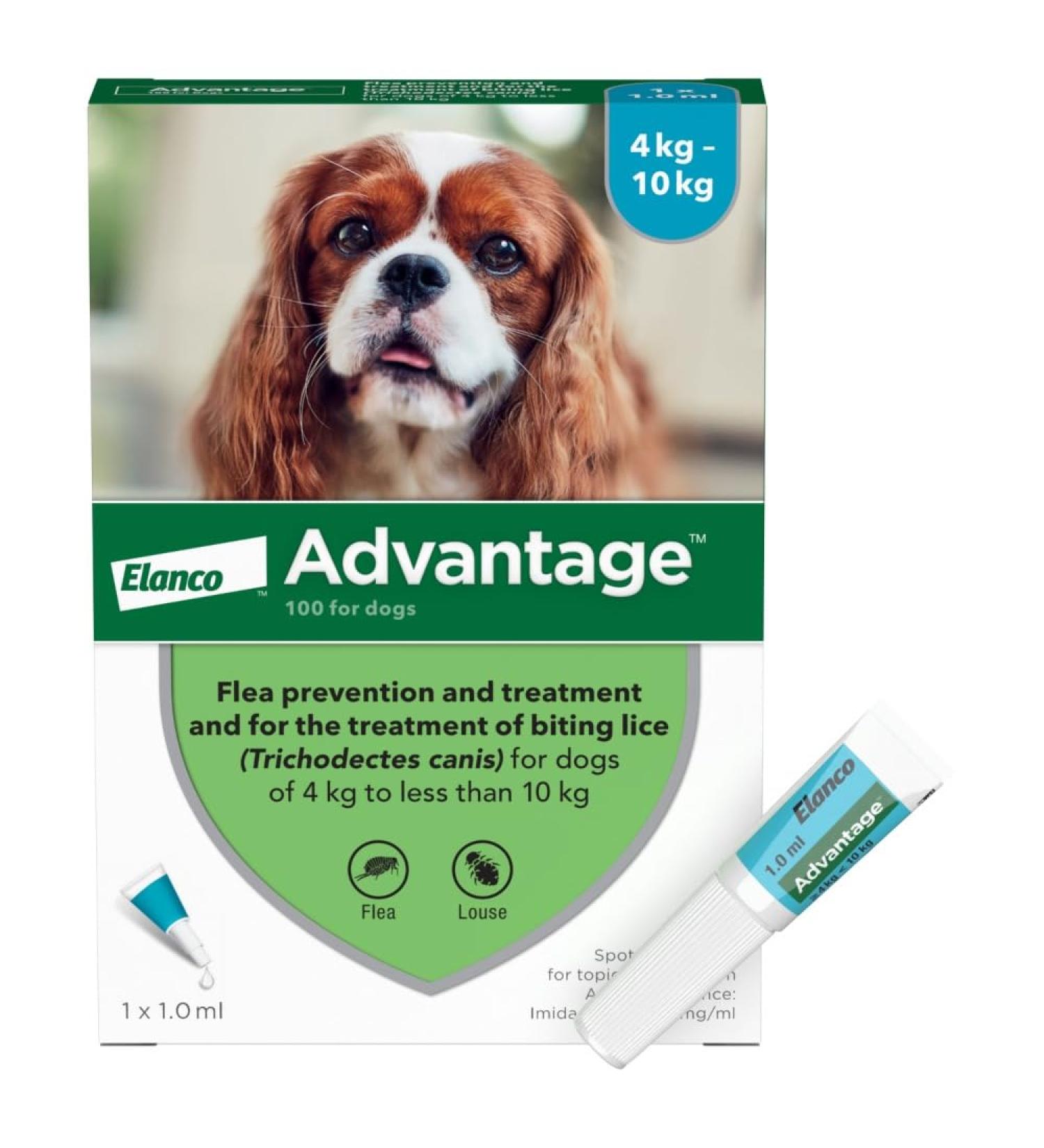 Advantage 100 Flea Spot On Treatment For Dogs 1 Pipette 1.0ml 4-10kg - Buy Online on GoSupps.com