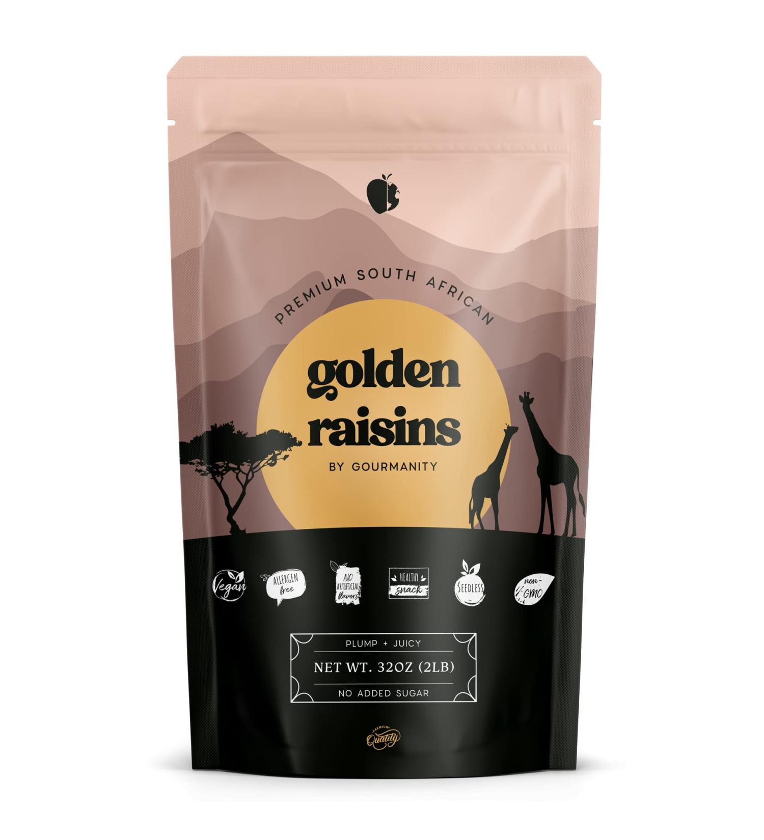 Gourmanity South African Golden Raisins 2 LB Bulk Pack - Sultanas for Baking - No Sugar Added - 32oz - Buy Online on GoSupps.com