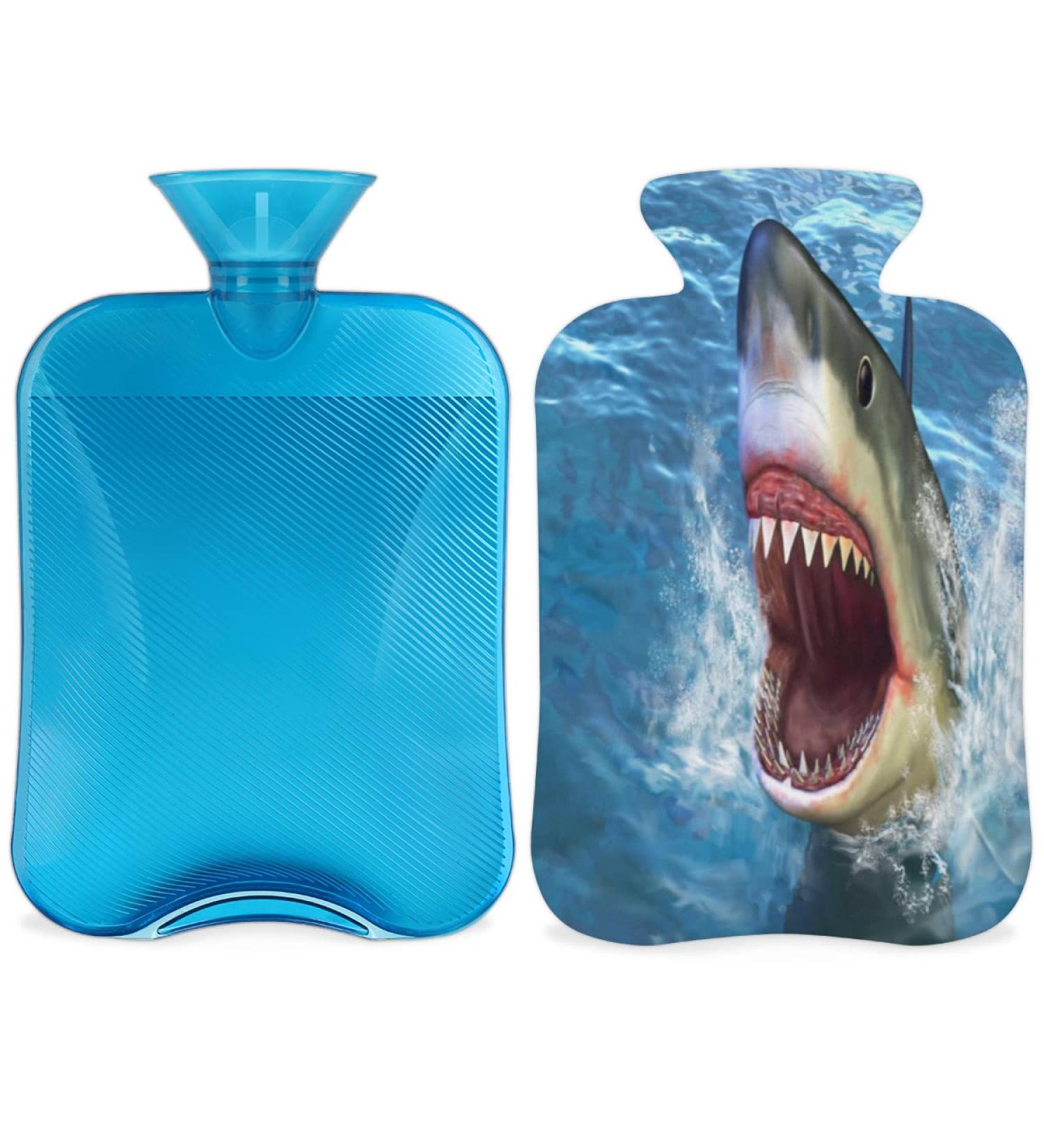 Shark Hot Water Bottle with Fluffy Cover - 2L Ocean Warmth for Pain Relief & Cozy Nights | Ideal for Kids Men & Women - Buy Online on GoSupps.com