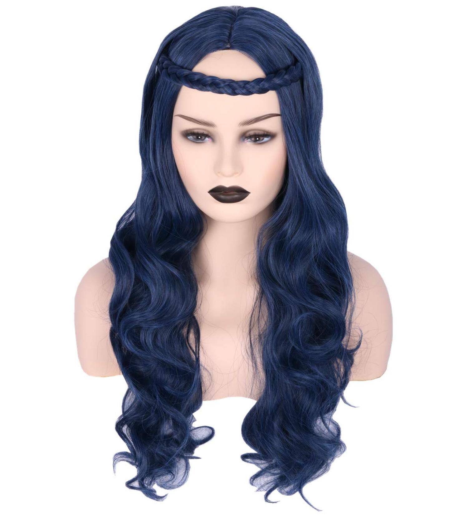 Topcosplay Blue Curly Wig for Girls | Kids Halloween Costume Accessory with Braid - Buy Online on GoSupps.com