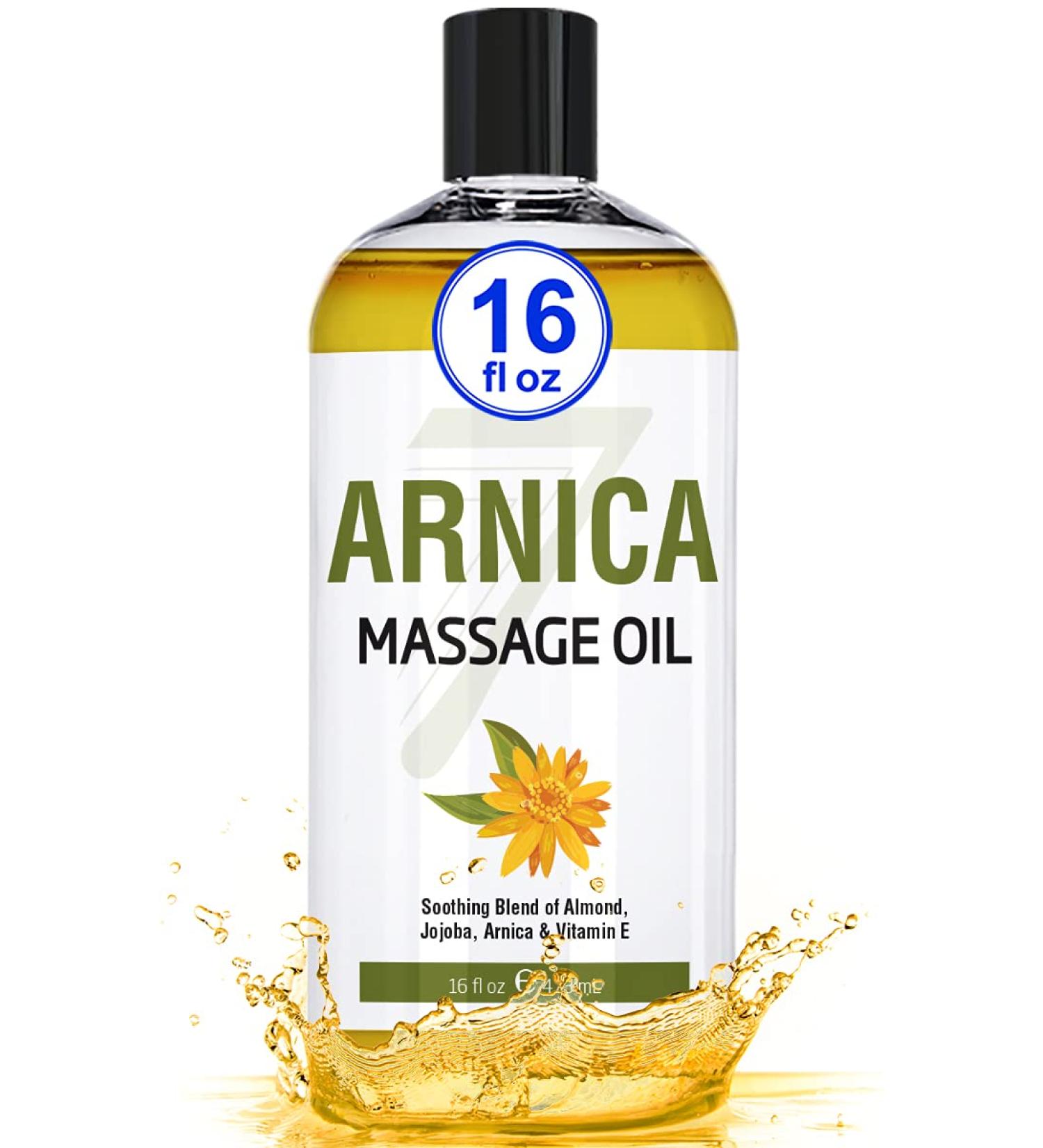 Arnica Massage Oil - 16oz Bottle - Ideal for Professional or at-Home Body Massage - Soothing Natural Blend of Almond, Jojoba, Arnica & Vitamin E - Buy Online on GoSupps.com