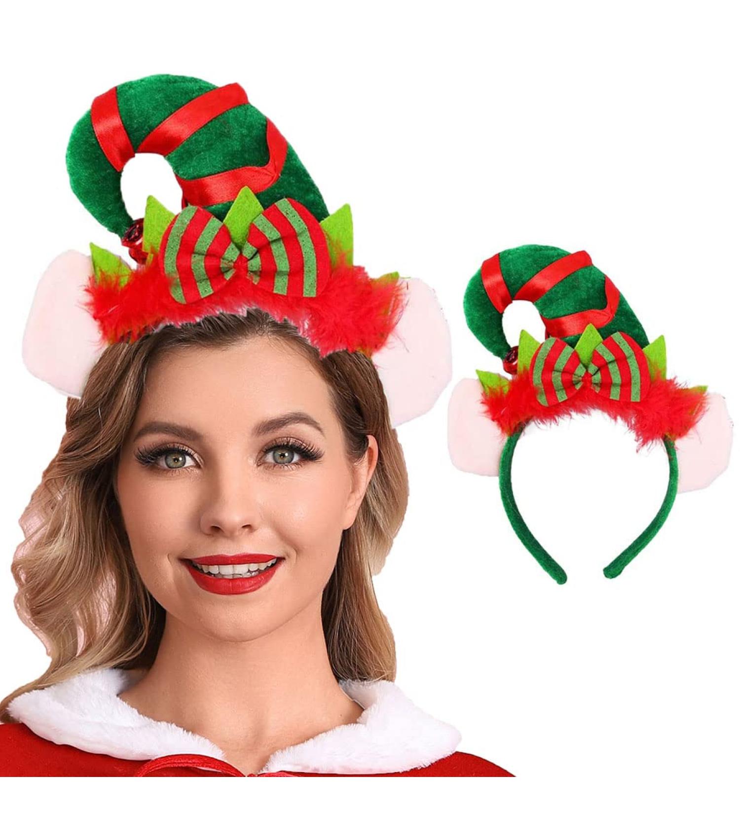 Unicra Christmas Headband Elves Hats Headband Green Feather Headwear Hair Piece Halloween Hair Accessories for Christmas - Buy Online on GoSupps.com