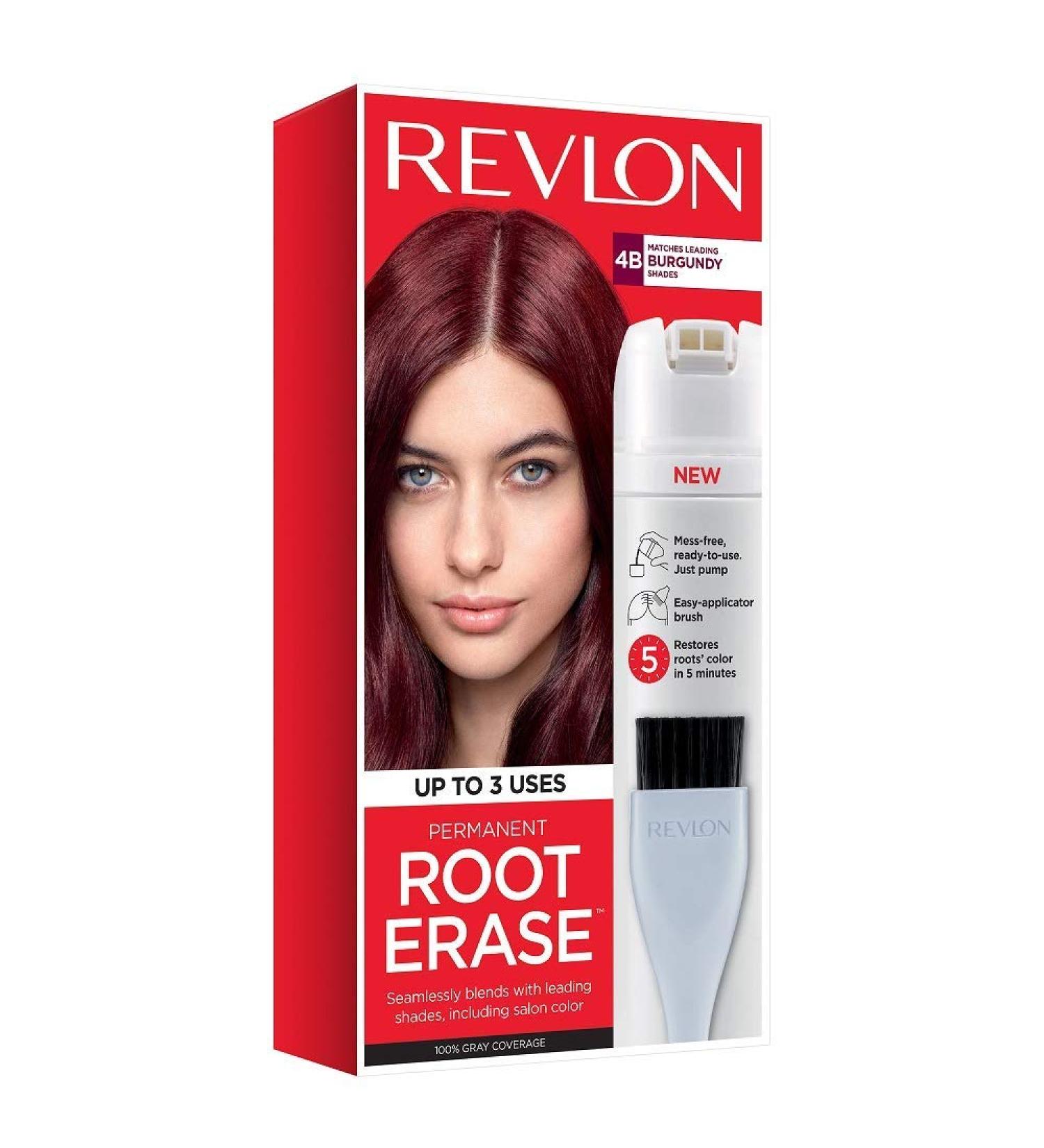Revlon Permanent Hair Color Dye - At-Home Root Erase + Applicator Brush - Burgundy (4B) - 100% Gray Coverage - 3.2 Fl Oz - Buy Online on GoSupps.com
