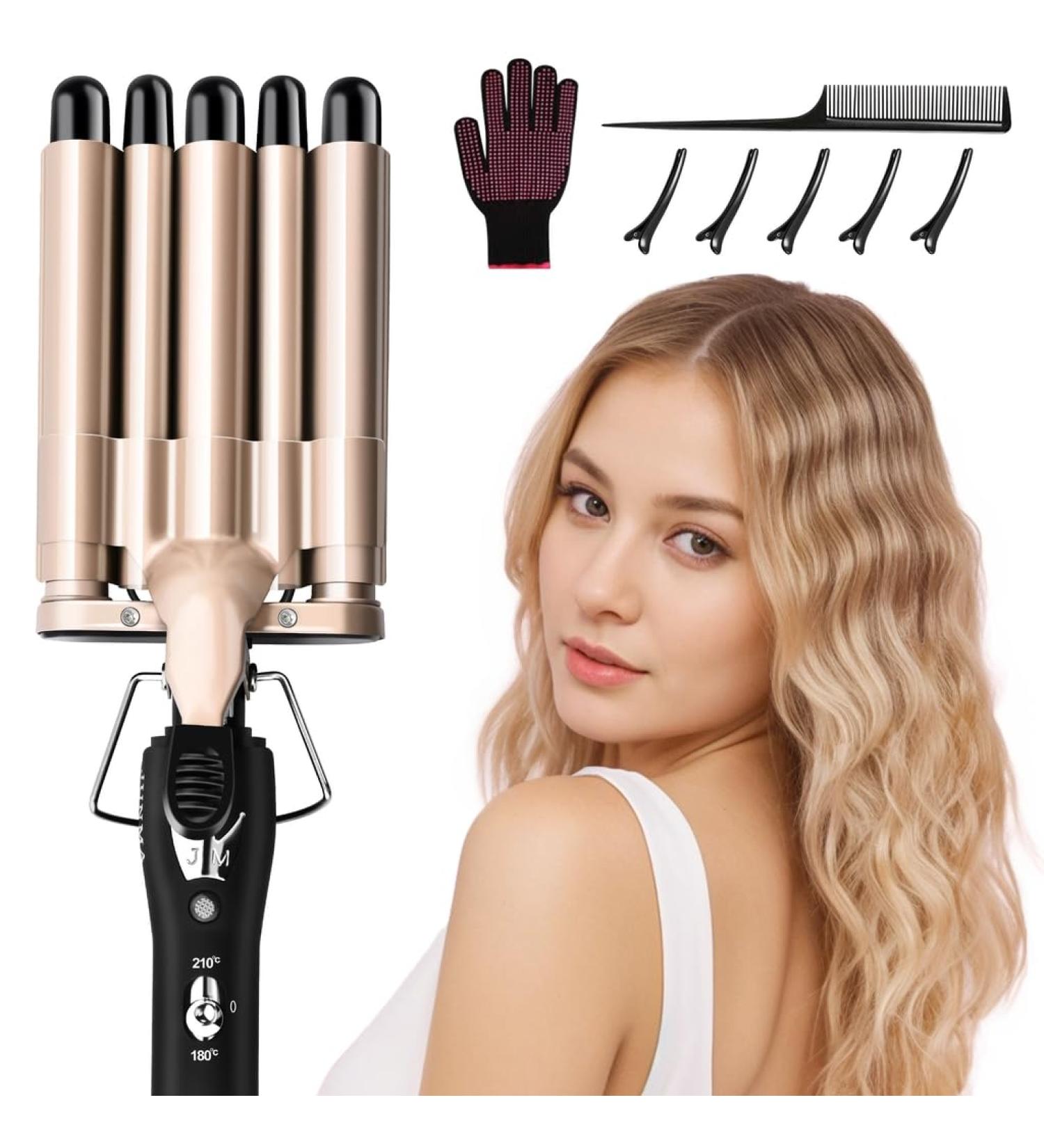 Dazspirite 5-Barrel Curling Iron for Large Curly Waves - Adjustable Temperature Hair Styler for Long & Short Hair - Buy Online on GoSupps.com