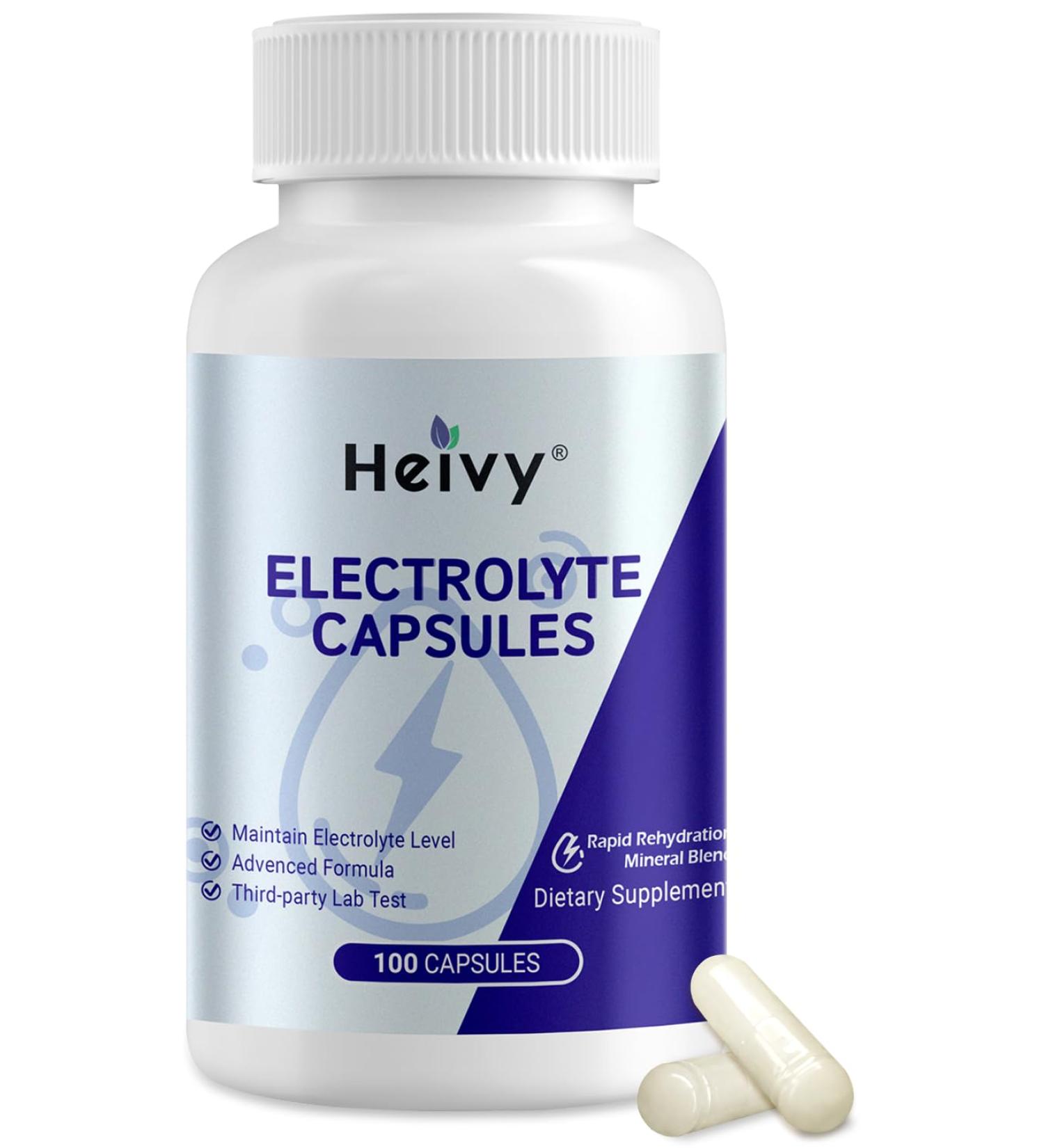 Heivy Electrolyte Capsules, High Sodium Salt Tablets (500mg Sodium &100mg Potassium), Salt Pills for POTS, Running, Keto, Electrolytes for Hydration Supplement - 100 Count (Size 0) - Made in USA - Buy Online on GoSupps.com