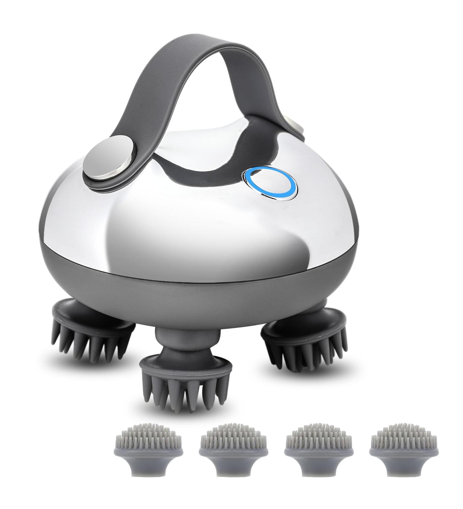 Feelsploh Scalp Massage Device - 8 Silicone Heads IPX7 Waterproof Vibration for Hair Growth & Stress Relief (Silver) - Buy Online on GoSupps.com