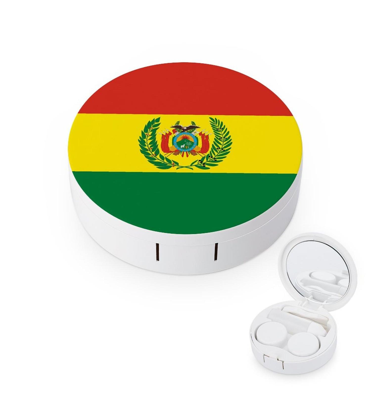 Bolivia Flag Contact Lens Case - Portable Travel Box with Mirror for Convenient Lens Storage - Buy Online on GoSupps.com