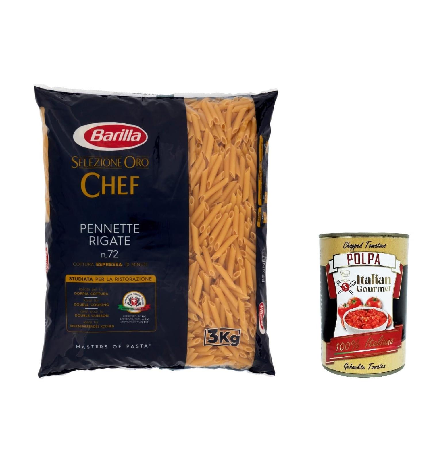  Italian Gourmet E.R. Barilla Pasta Selezione Oro Chef Pennette Rigate N 72 Lot de 6 p tes italiennes 3 kg + Polpa Italian Gourmet 400 g - Buy Online on GoSupps.com