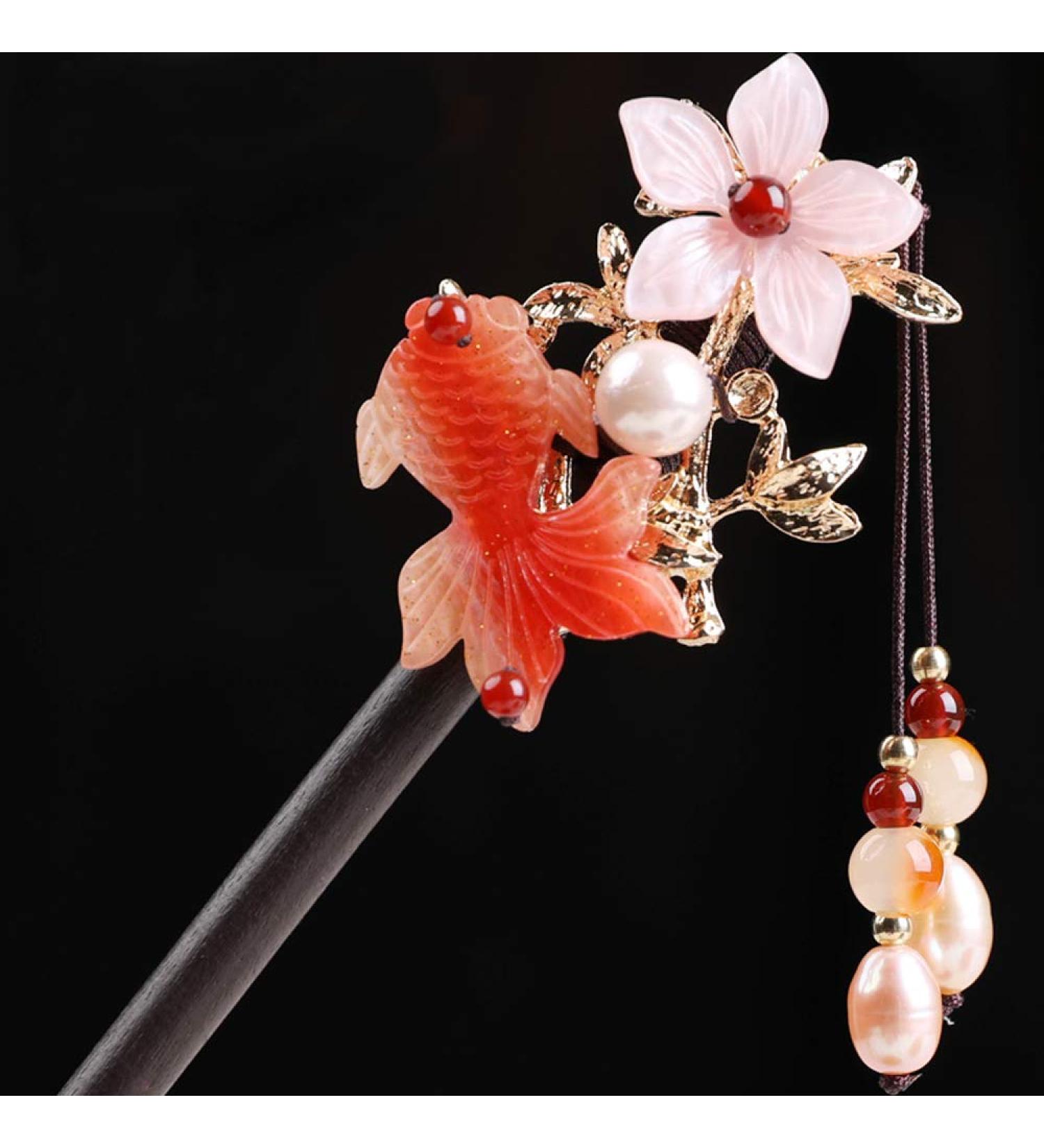 TOP SEWING Wooden Hair Pins: Chinese Goldfish Flower Hair Sticks for Long Hair Buns - 7.08 - Buy Online on GoSupps.com