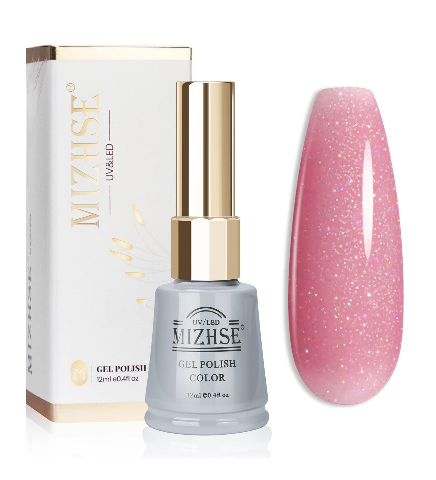 MIZHSE Pink Gel Nail Polish Shimmery Rose Jelly Color Natural Gel Polish Glitter Sparkle Pink Nail Gel 12ML Soak off UV LED for Home Salon DIY BV006 - Buy Online on GoSupps.com