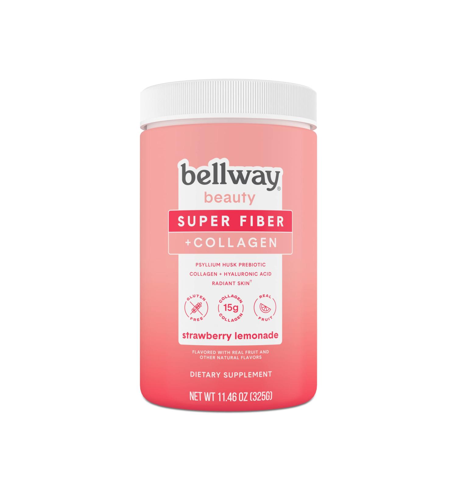 Bellway Beauty Sugar-Free Psyllium Husk Super Fiber + Collagen Strawberry Lemonade - 11.46oz (15 Servings) - Buy Online on GoSupps.com