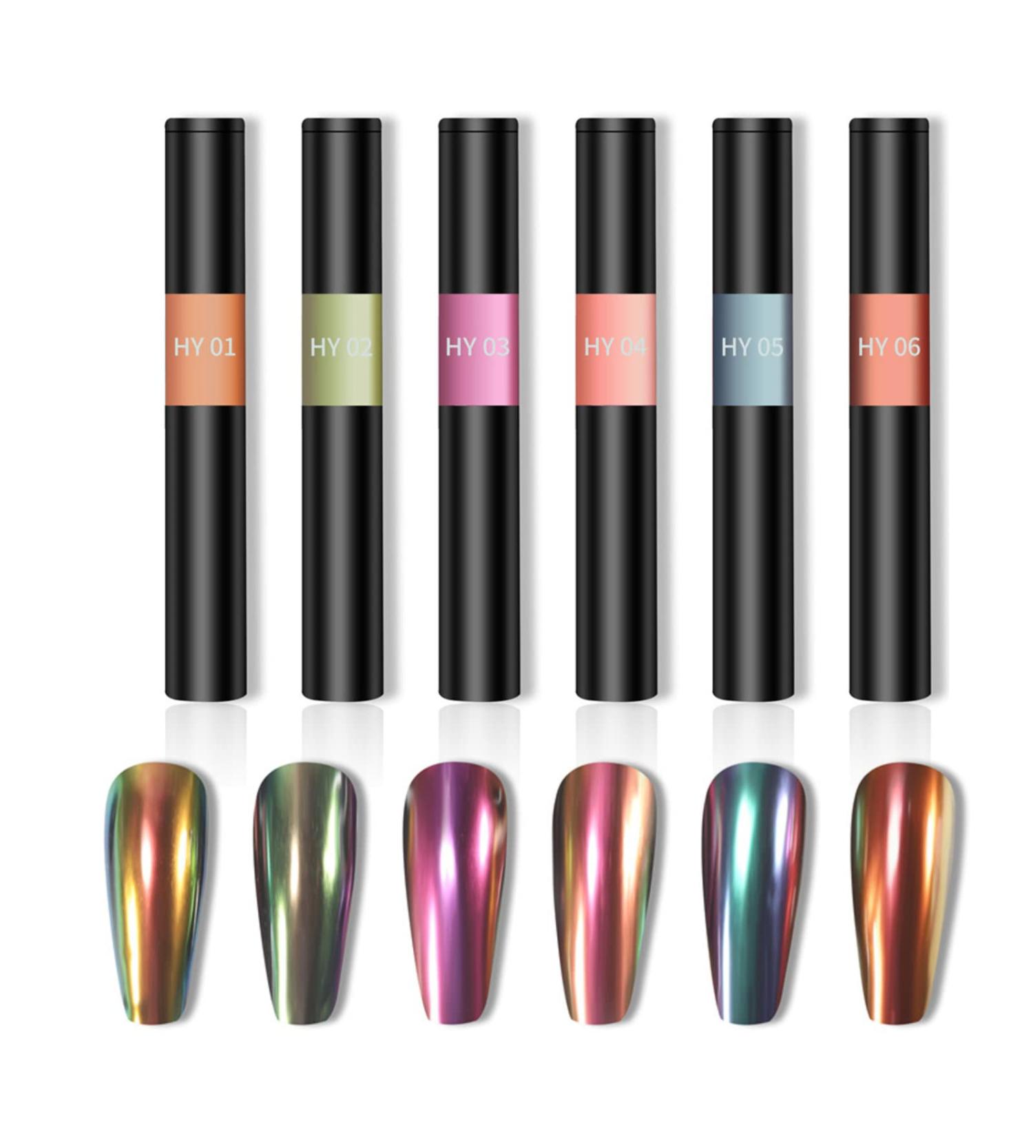Air Cushion Nail Powder Pen - 6 Pcs Holographic Chrome Glitter for Long Lasting Manicure | Aurora Pearlescent Tools 0.5g/Box - Buy Online on GoSupps.com