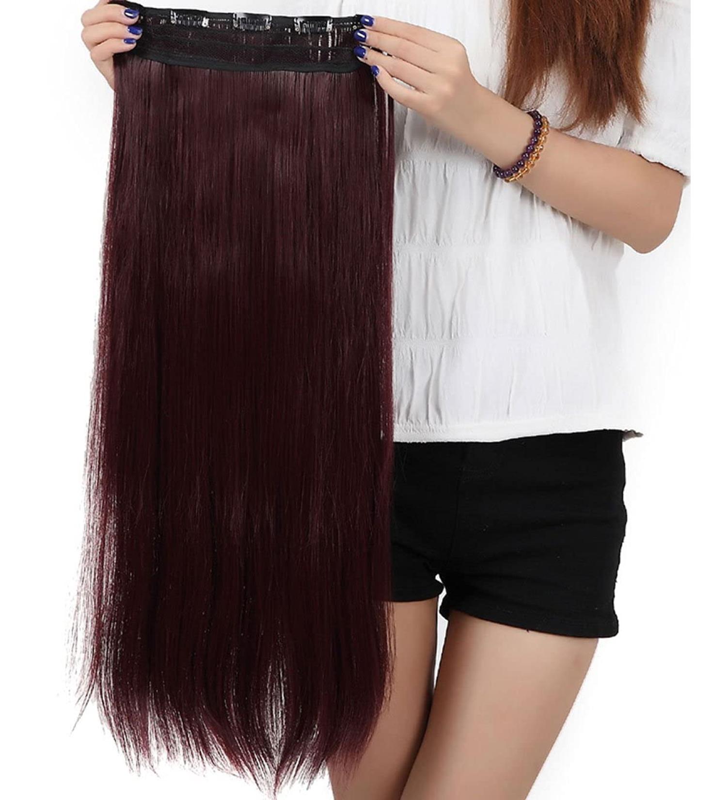 S-noilite 26 Wine Red Clip in Hair Extensions - Long Straight Half Full Head Extension - Buy Online on GoSupps.com